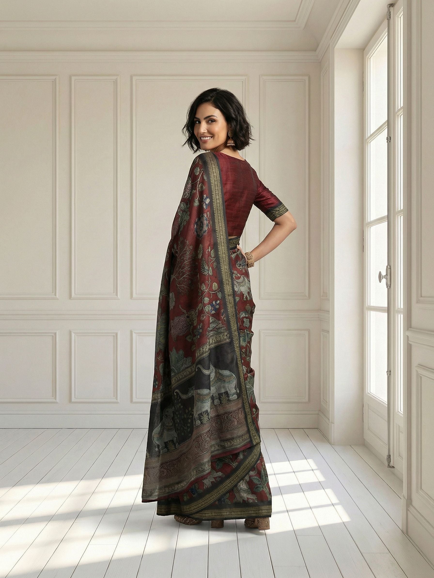 Maroon Elephant Saree