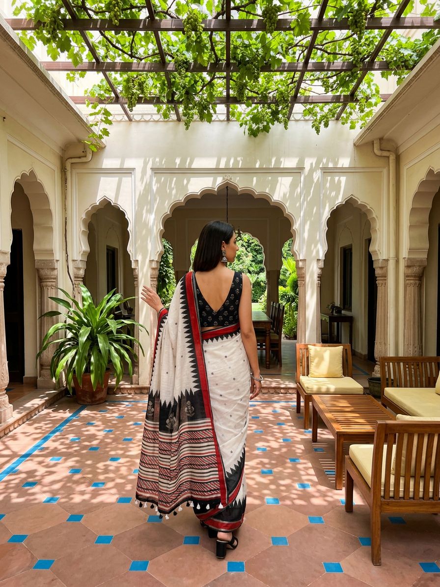 White and Black Saree