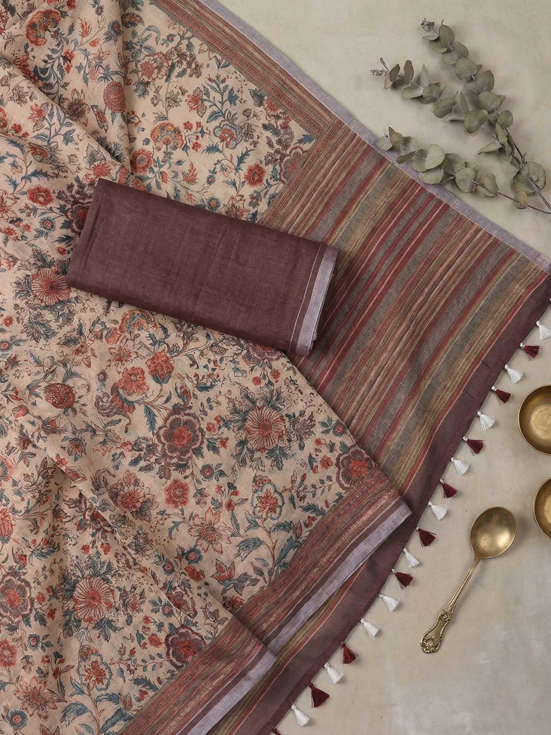 Floral Kota Linen Beige saree