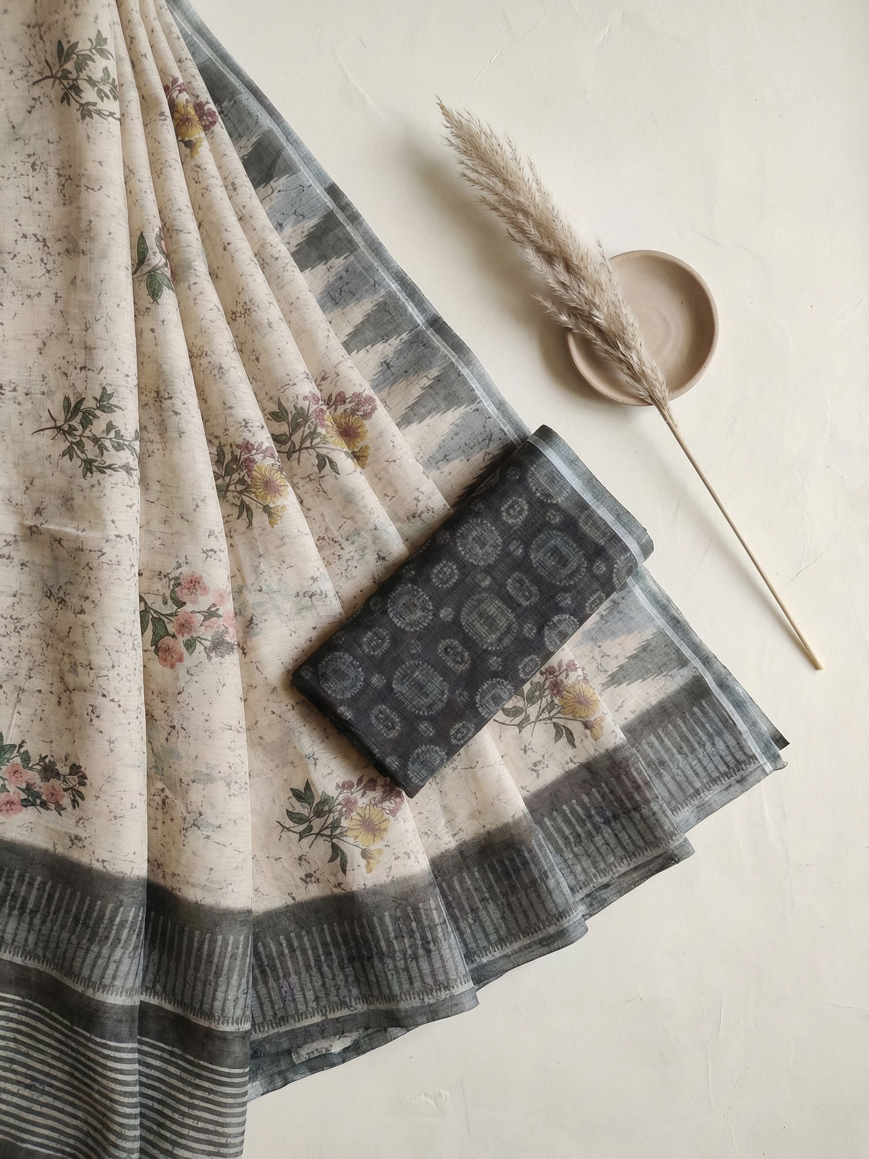 Floral Kota Linen Grey saree