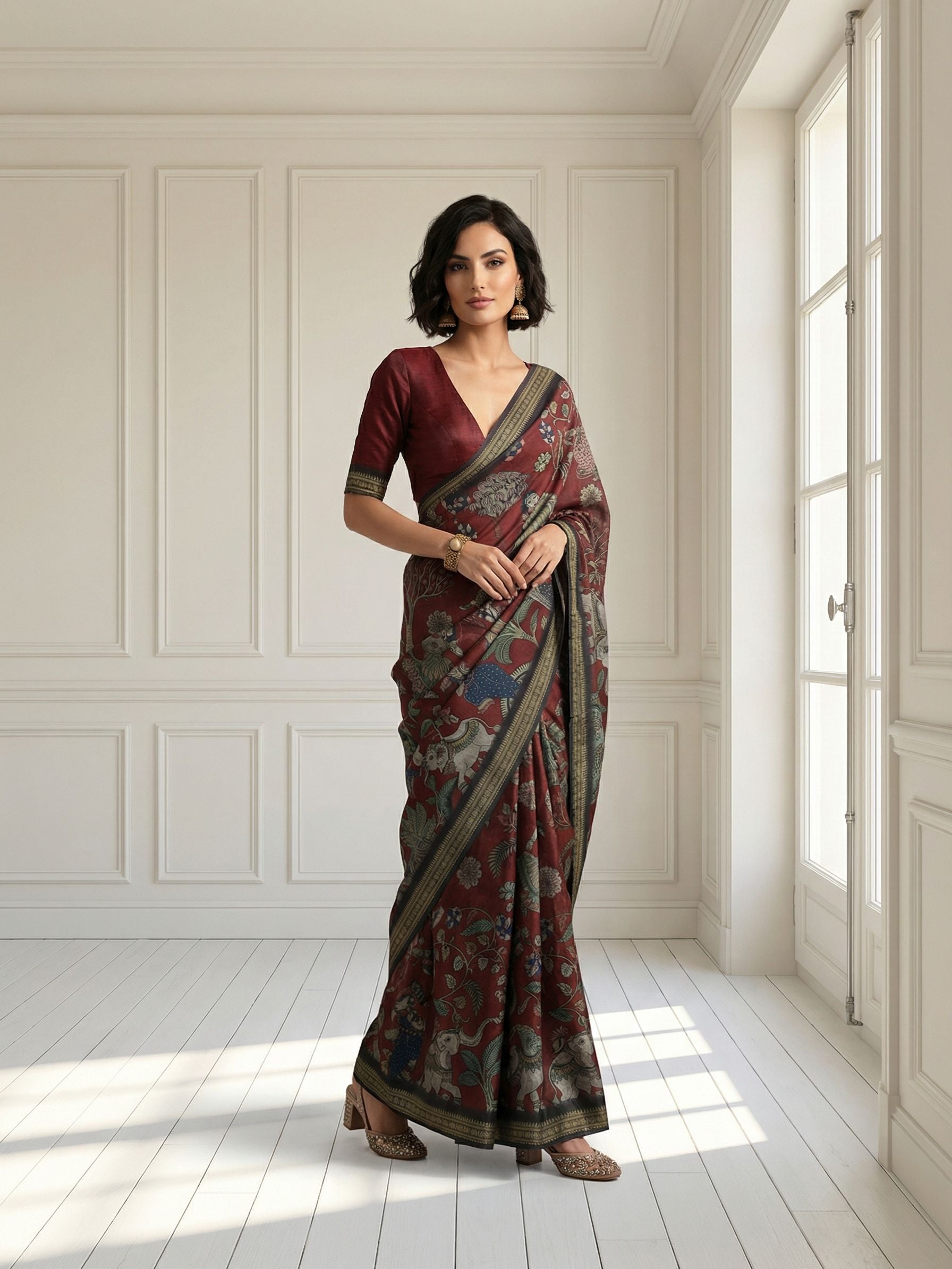 Maroon Elephant Saree