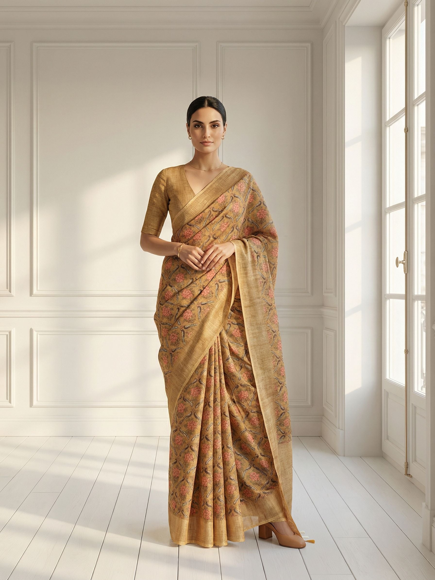 Mustard Floral Saree
