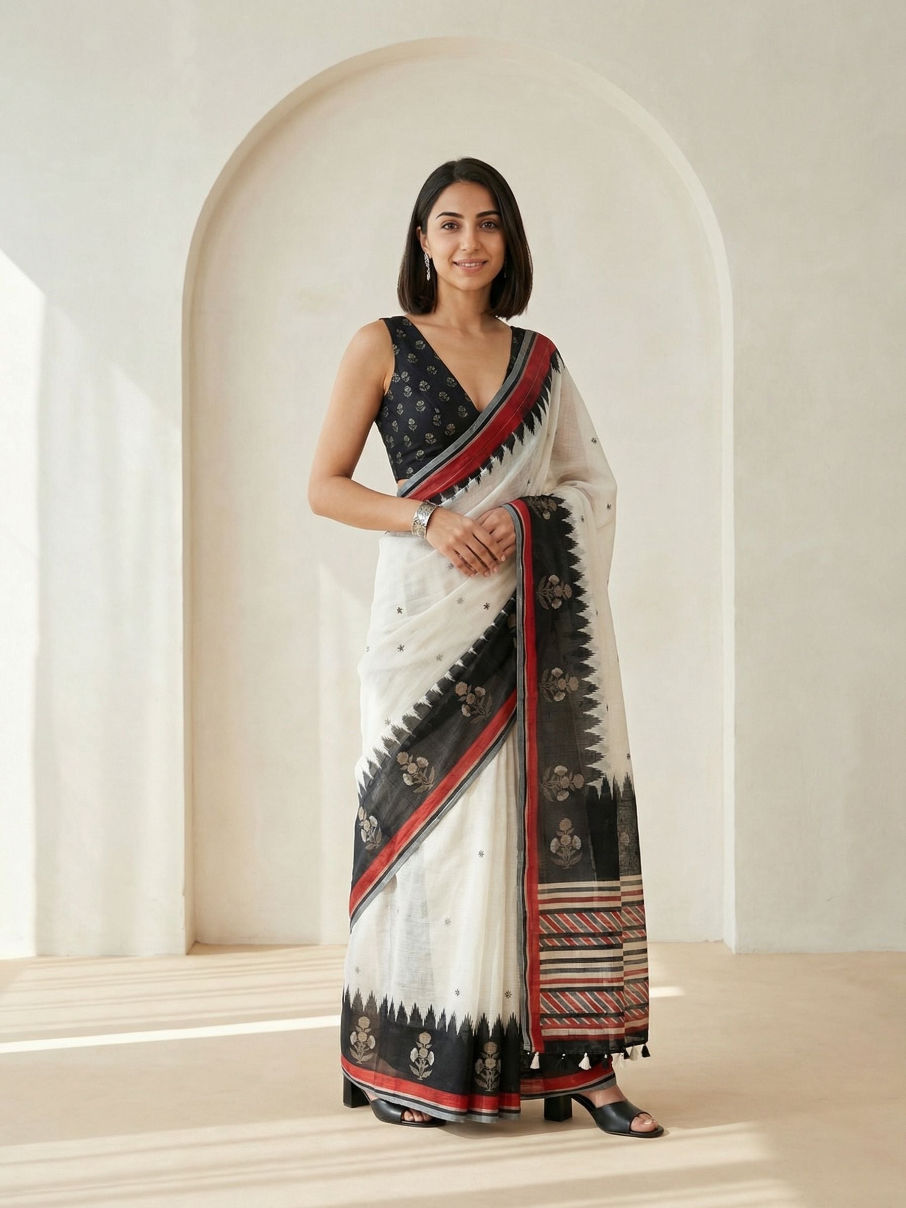 White and Black Saree