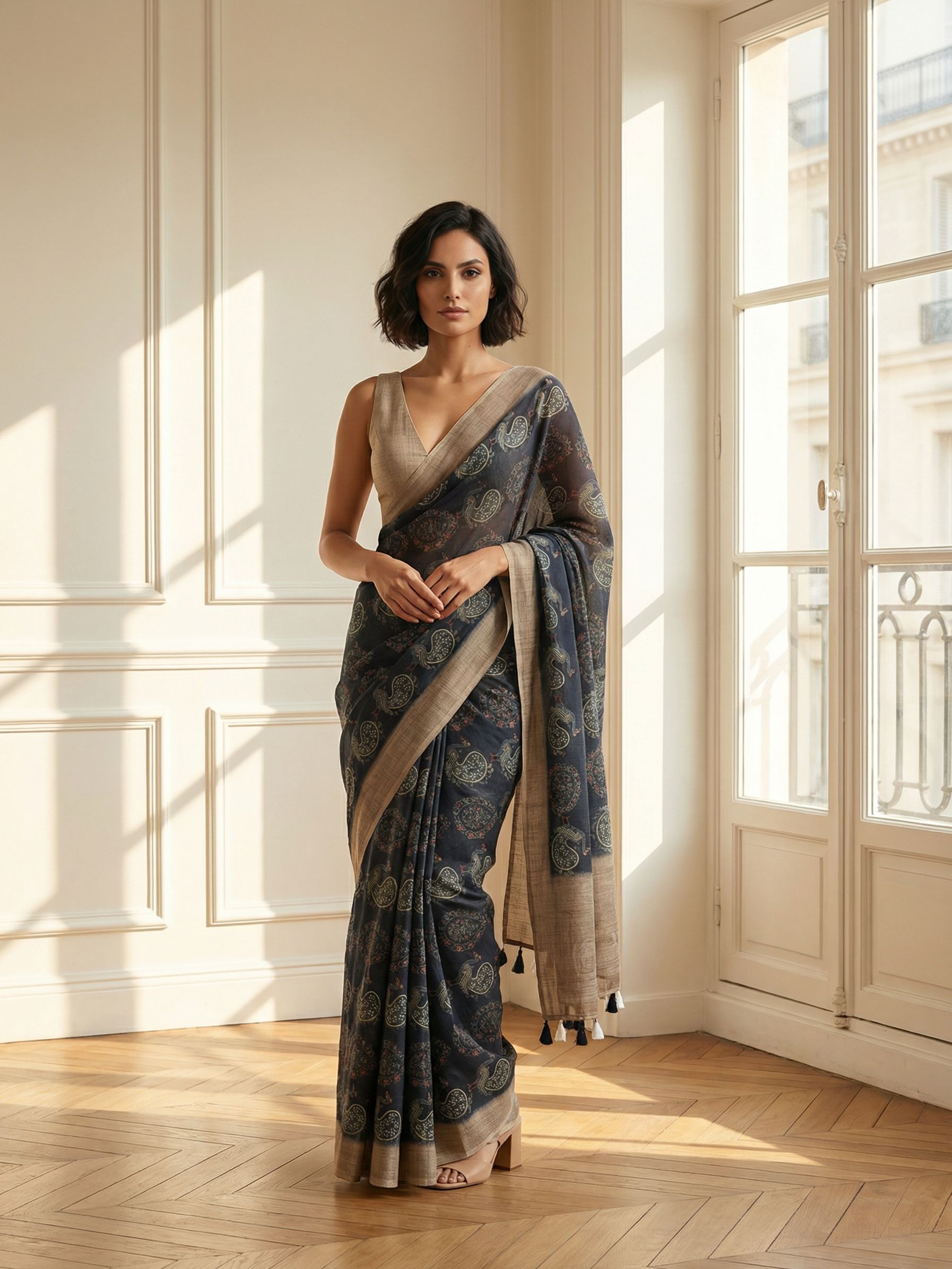 Peacock in Black Saree