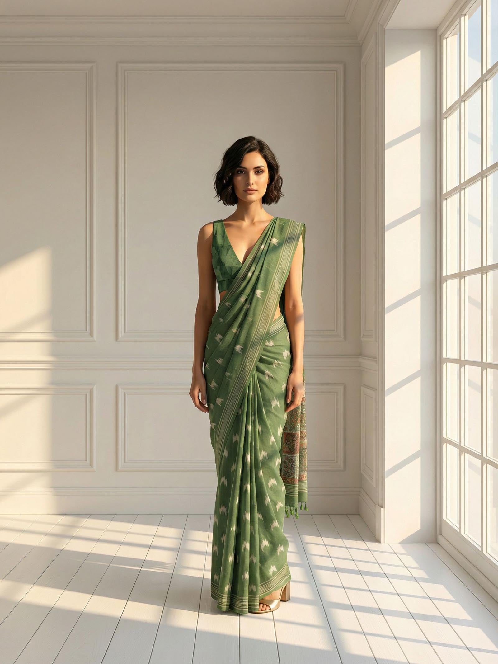Green Ikkat Saree