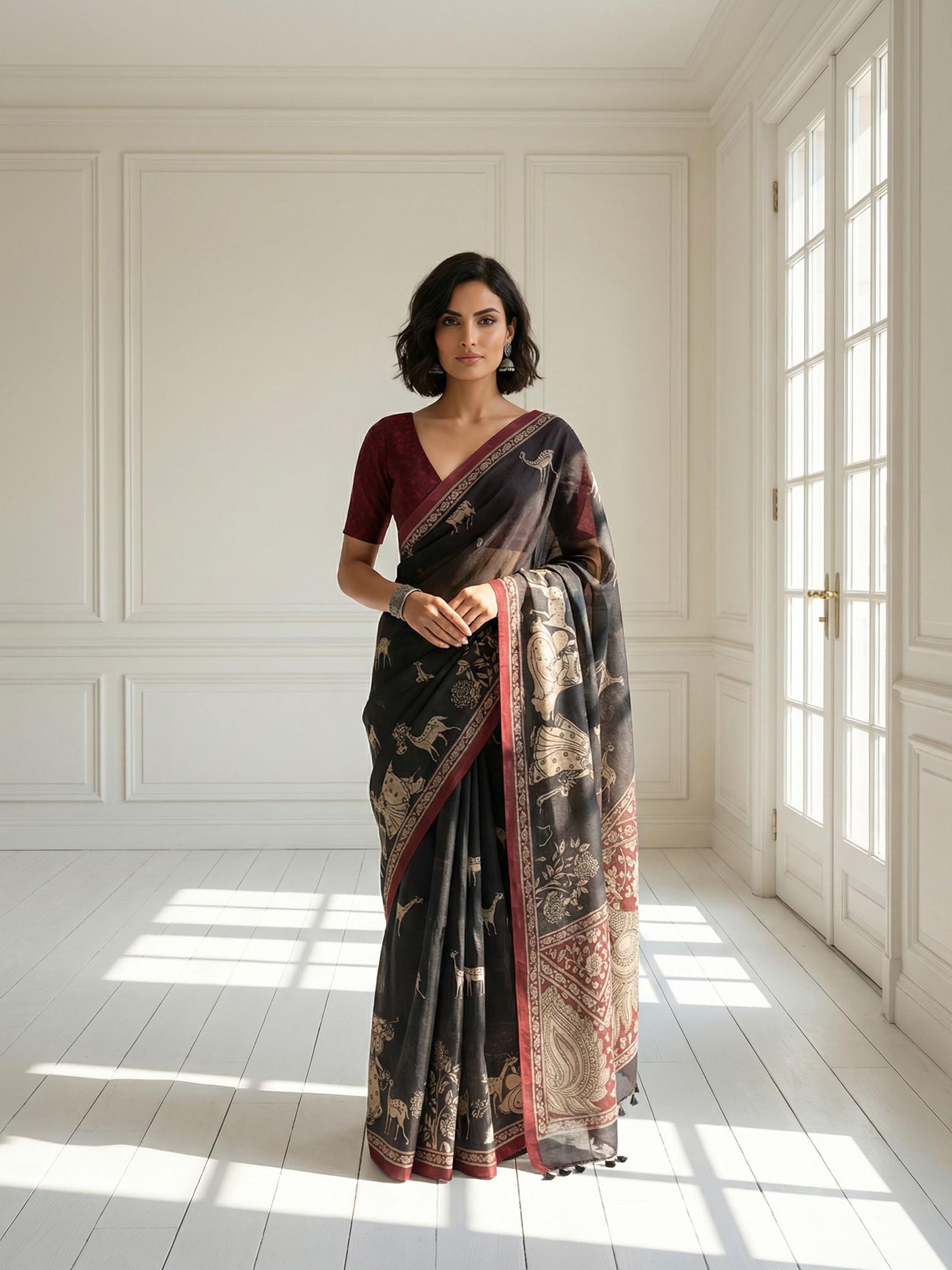 Grey with Deer Saree