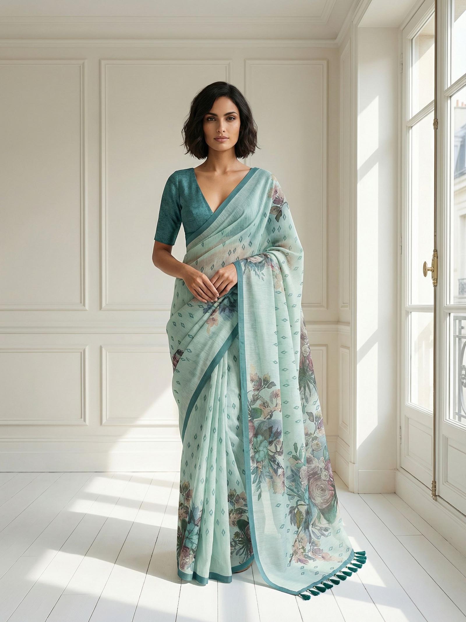 Marigold Blue Saree