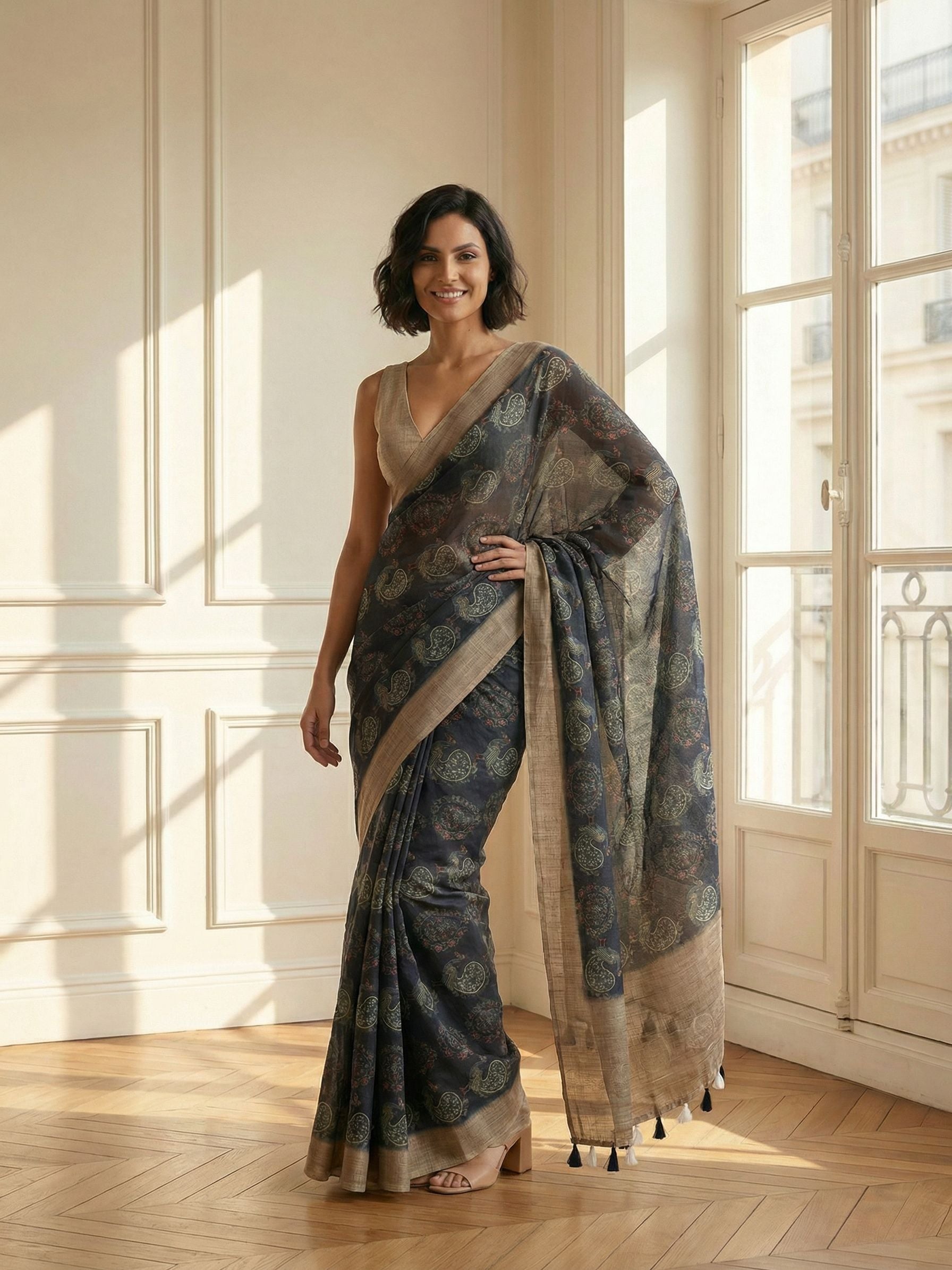 Peacock in Black Saree
