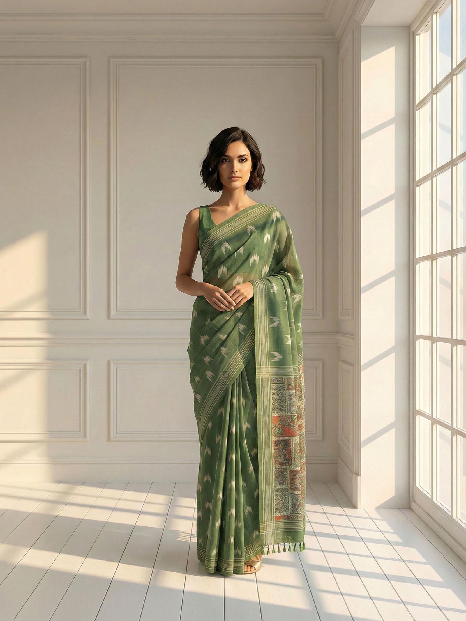 Green Ikkat Saree