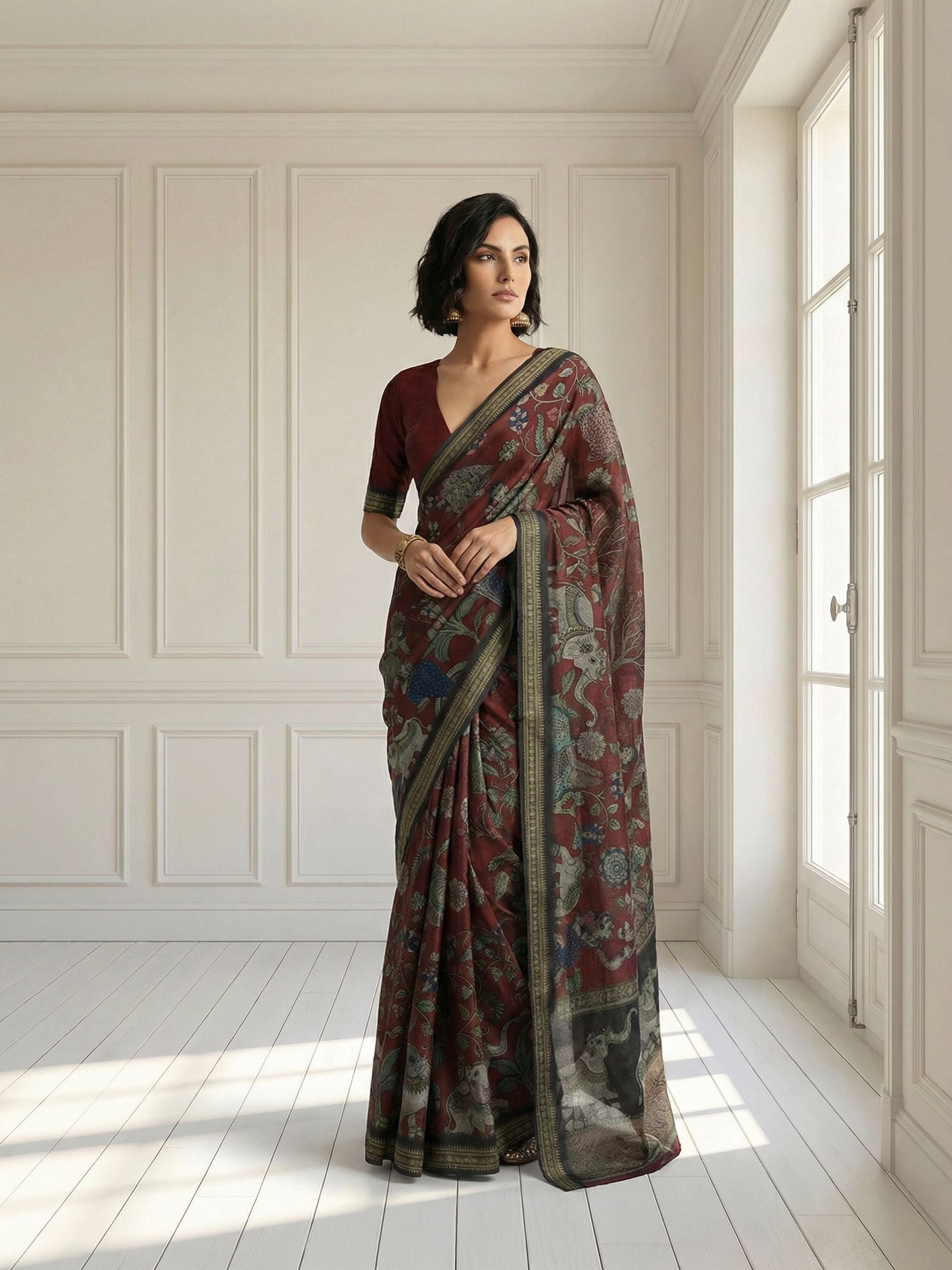 Maroon Elephant Saree