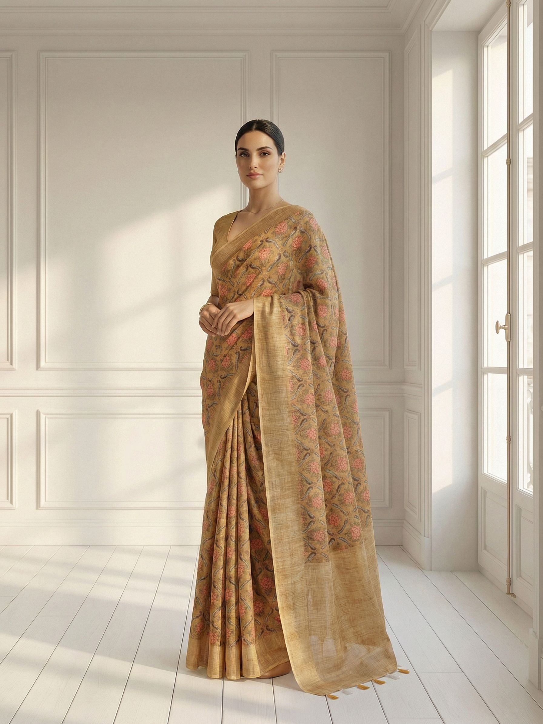 Mustard Floral Saree