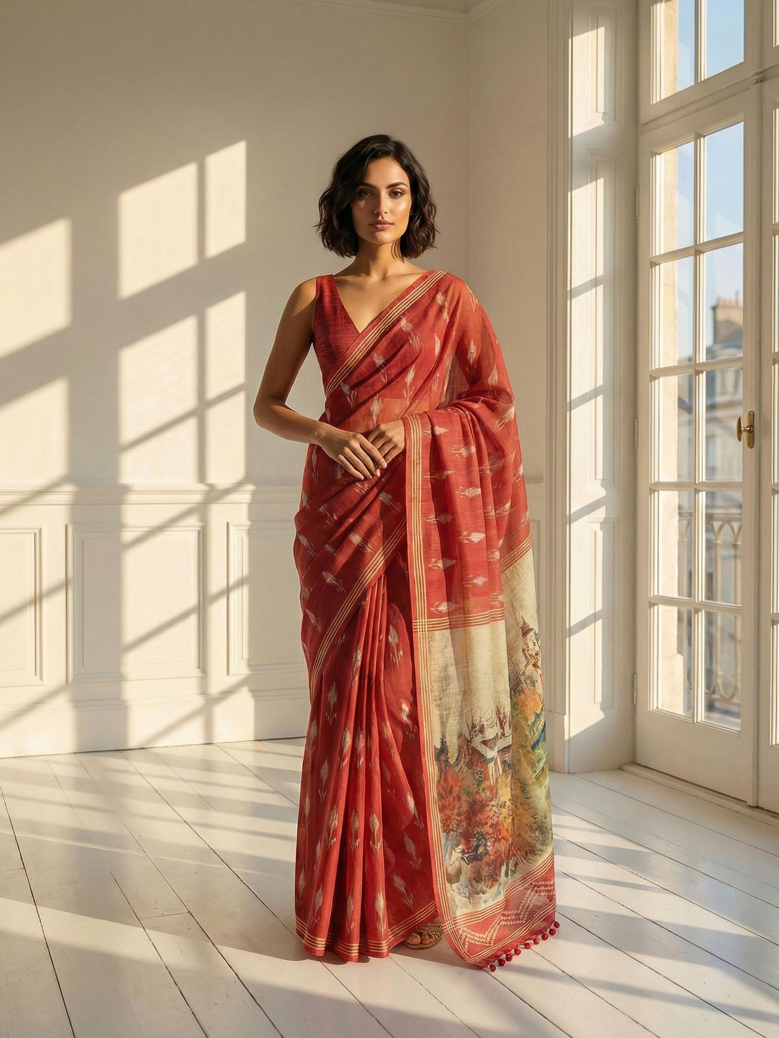 Red Ikkat Saree