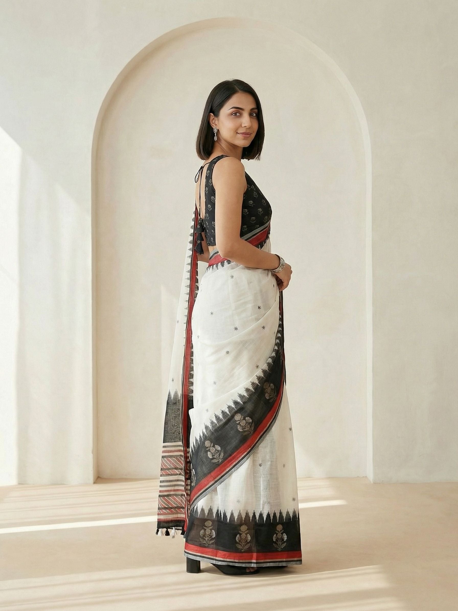 White and Black Saree