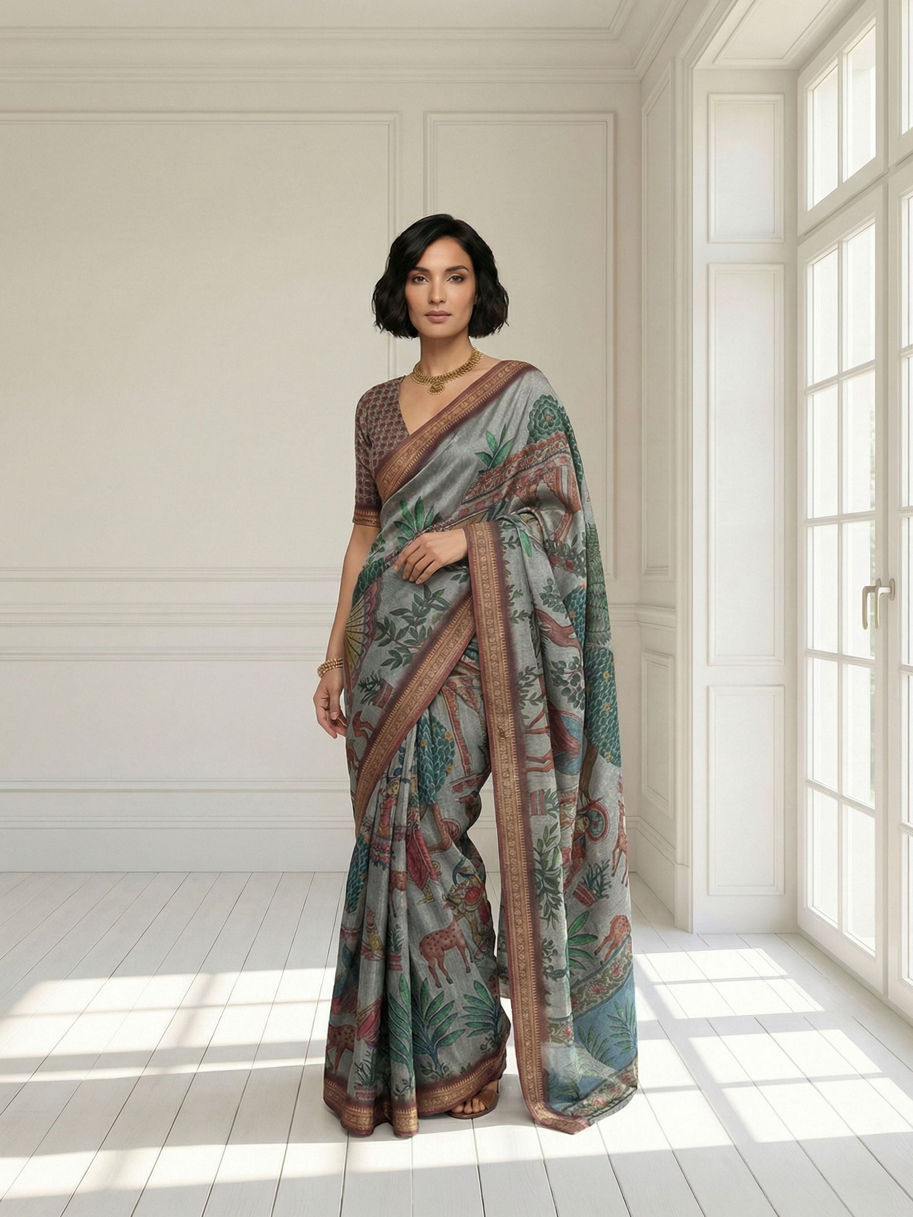 Tree Grey Saree