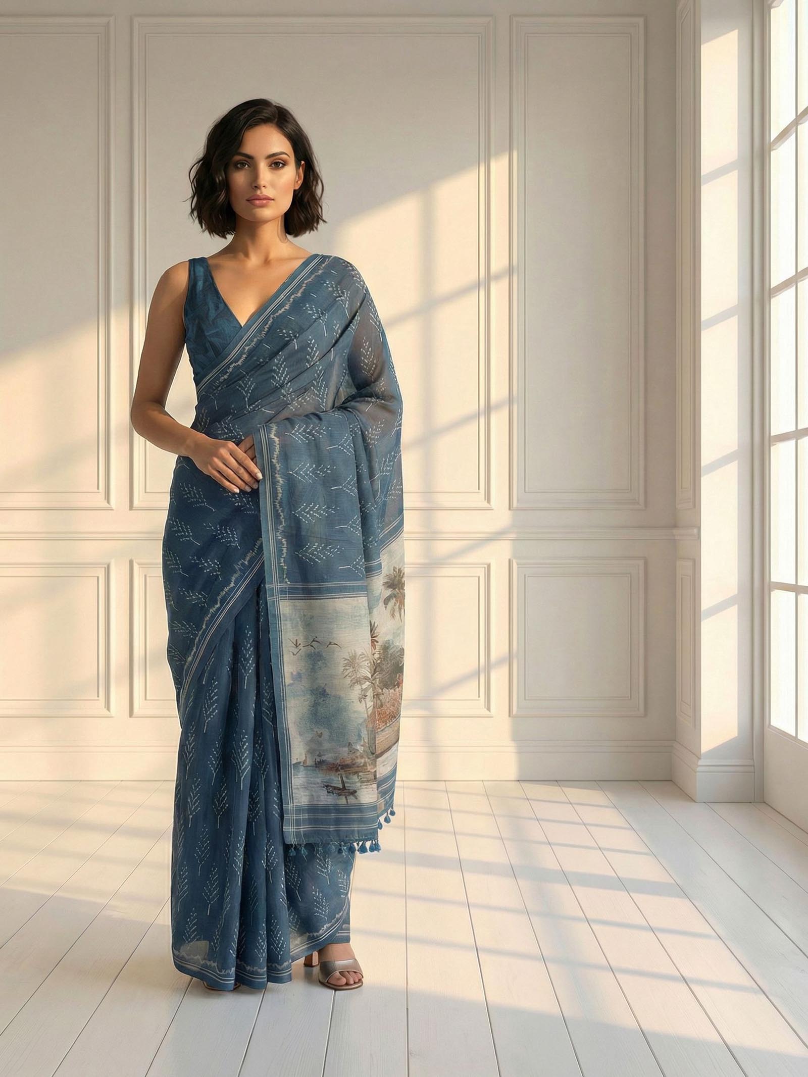 Ikkat Blue Saree