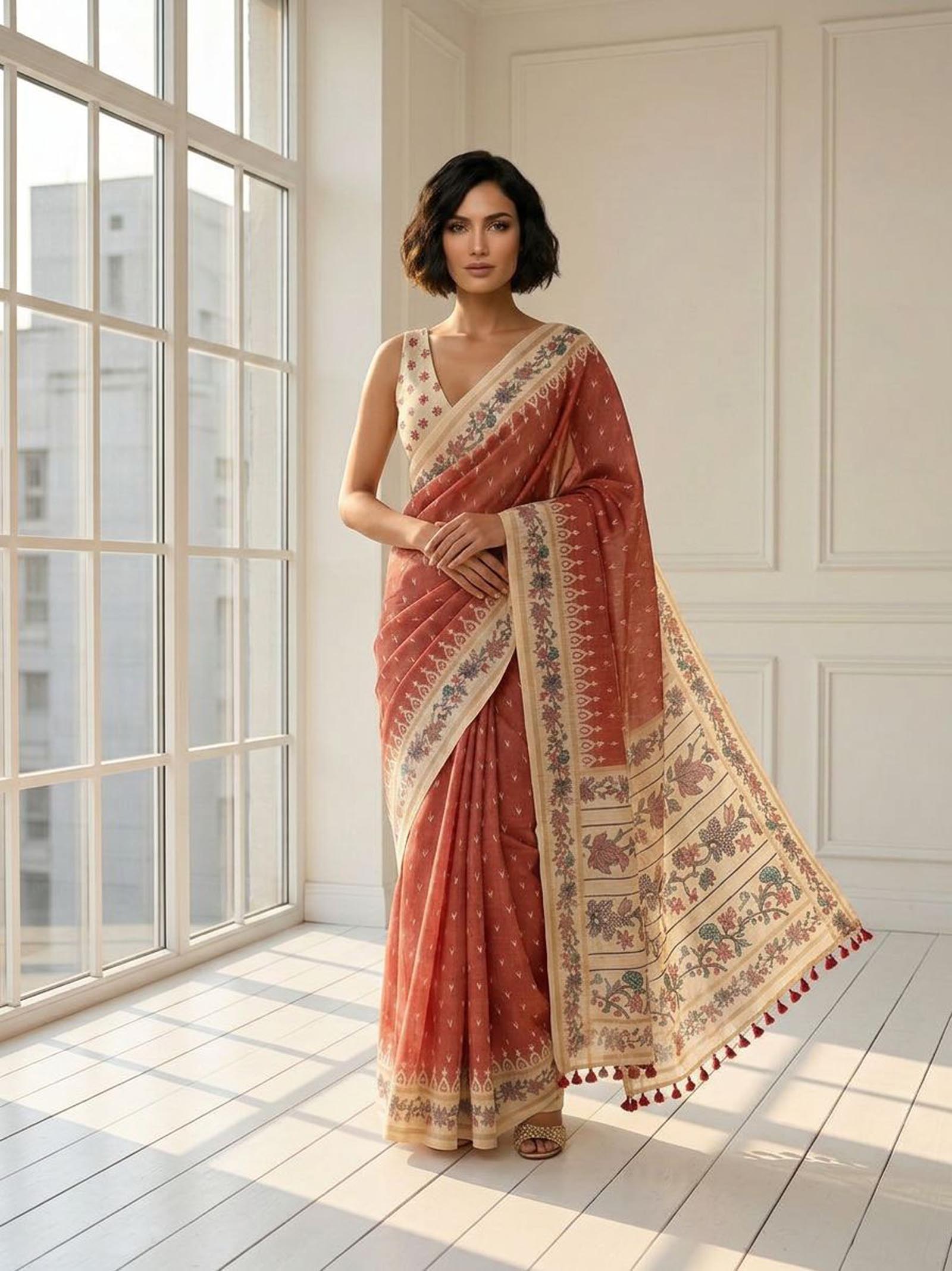 Rust Floral Saree