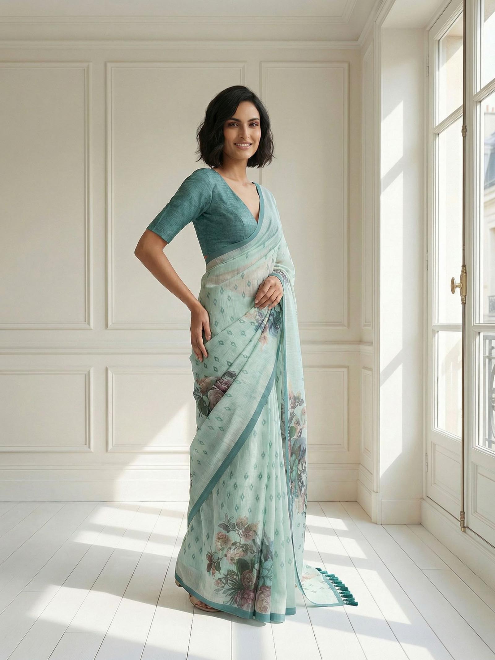 Marigold Blue Saree