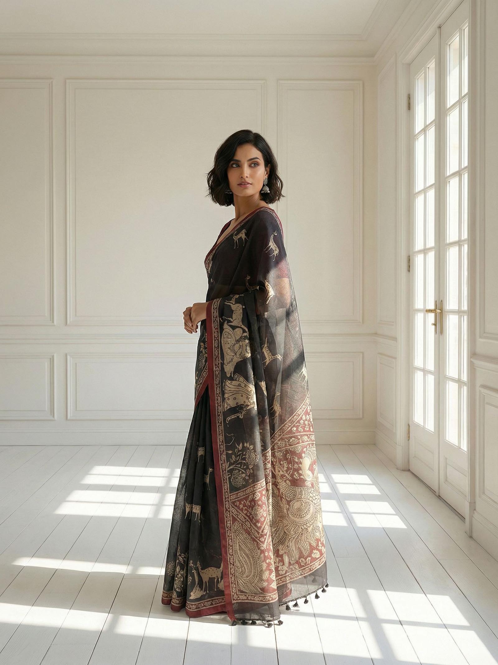 Grey with Deer Saree