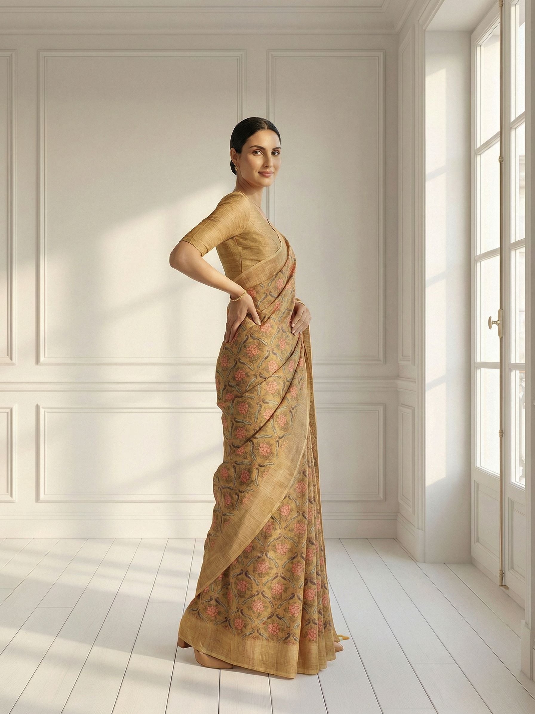 Mustard Floral Saree