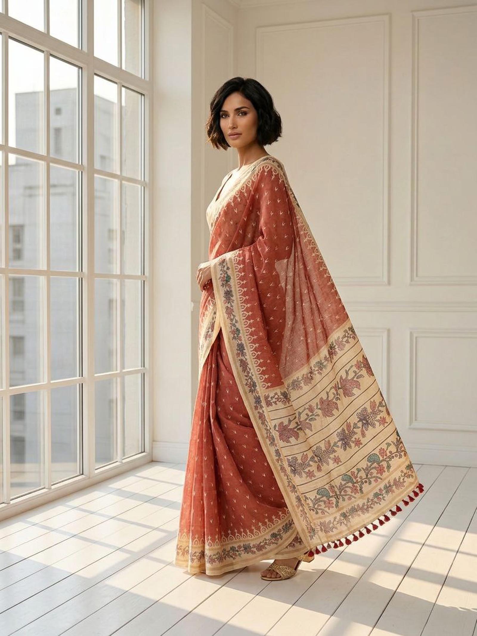 Rust Floral Saree