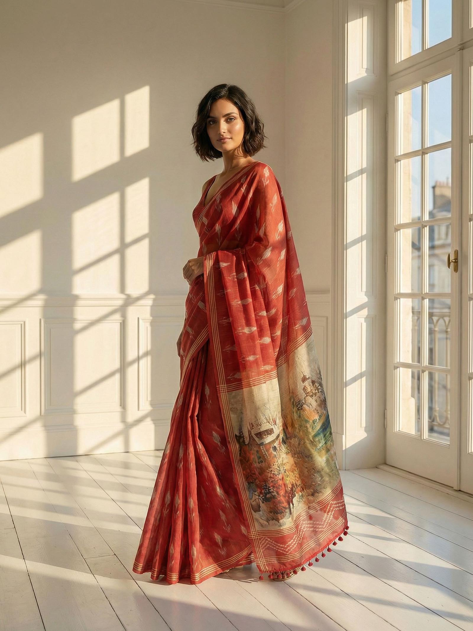 Red Ikkat Saree