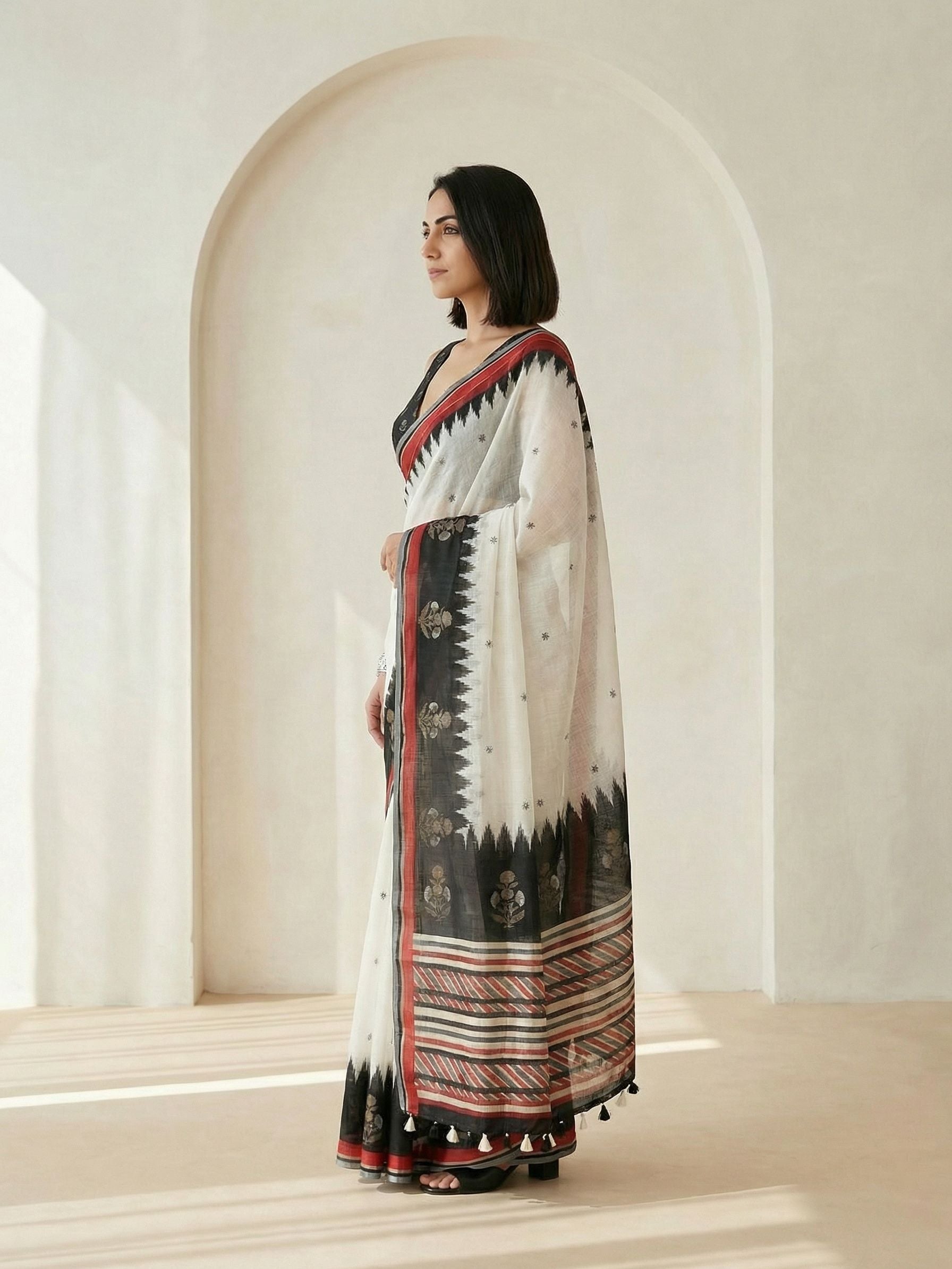 White and Black Saree
