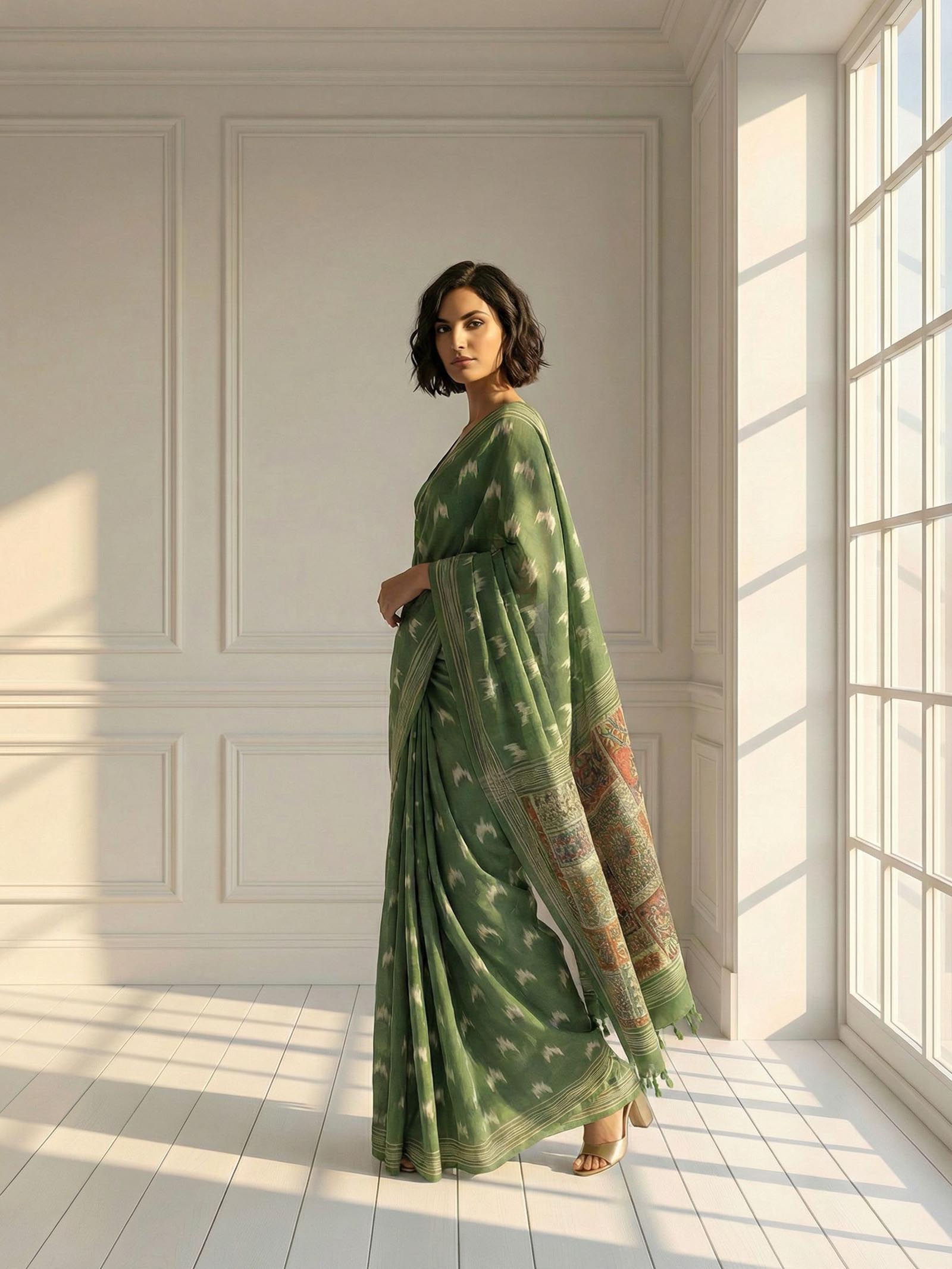 Green Ikkat Saree