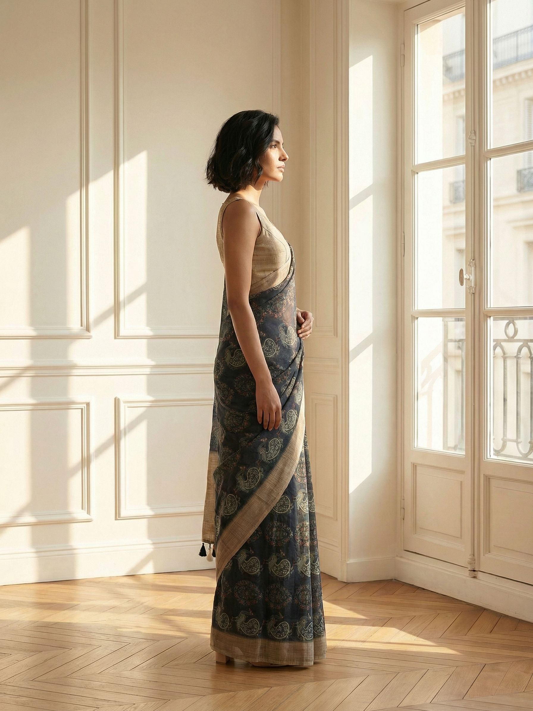 Peacock in Black Saree