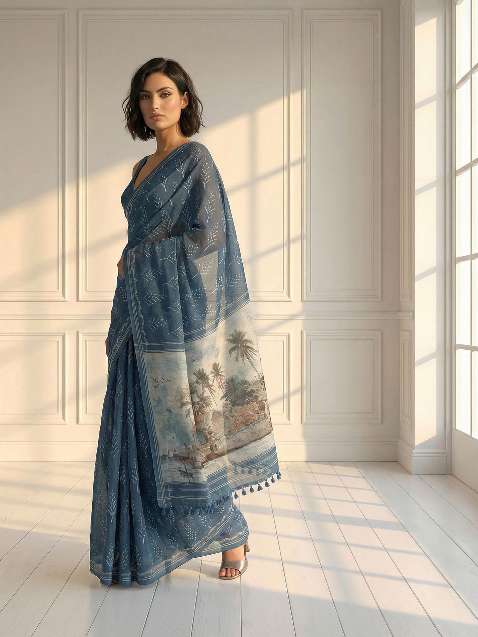 Ikkat Blue Saree