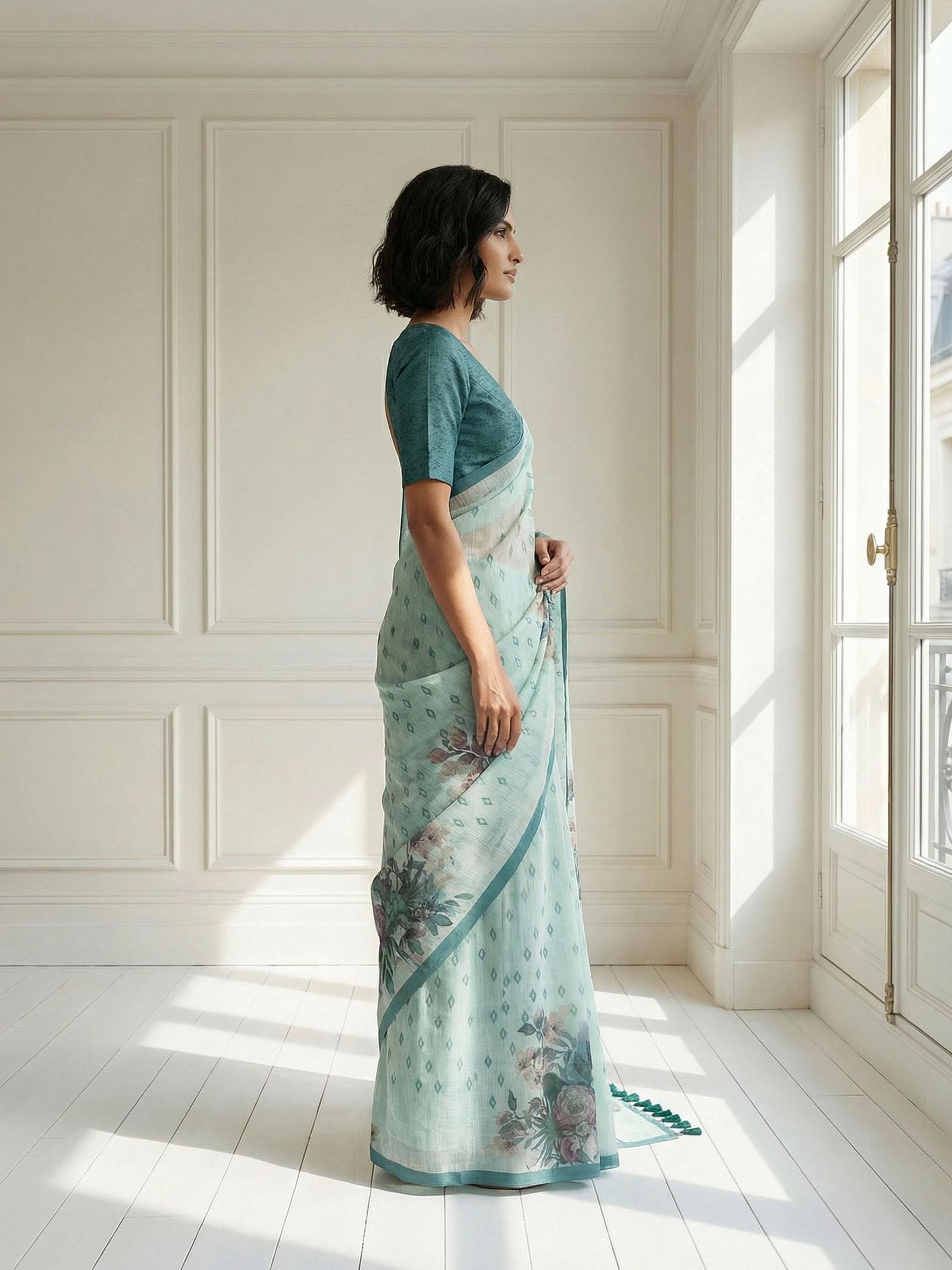 Marigold Blue Saree