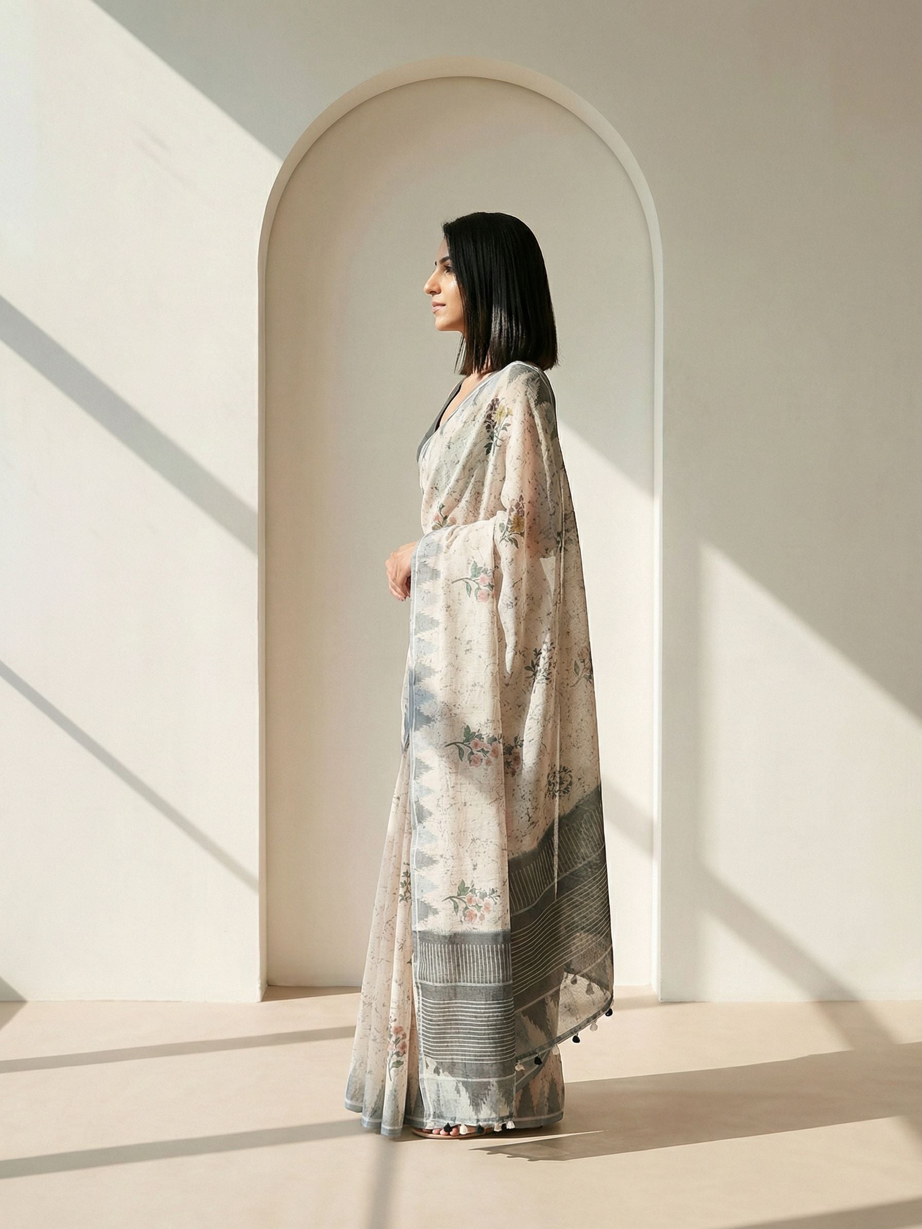 Floral Kota Linen Grey saree