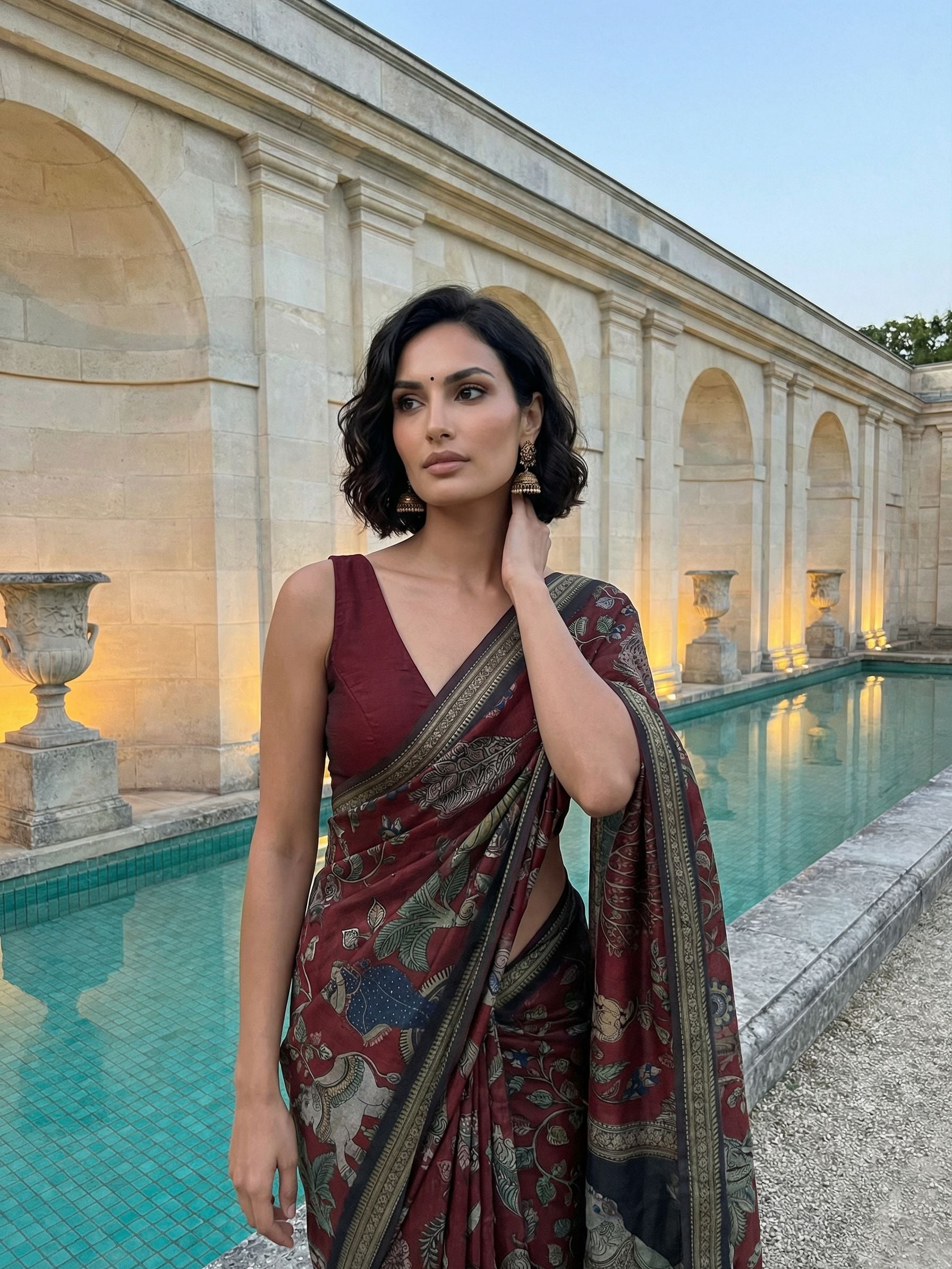 Maroon Elephant Saree