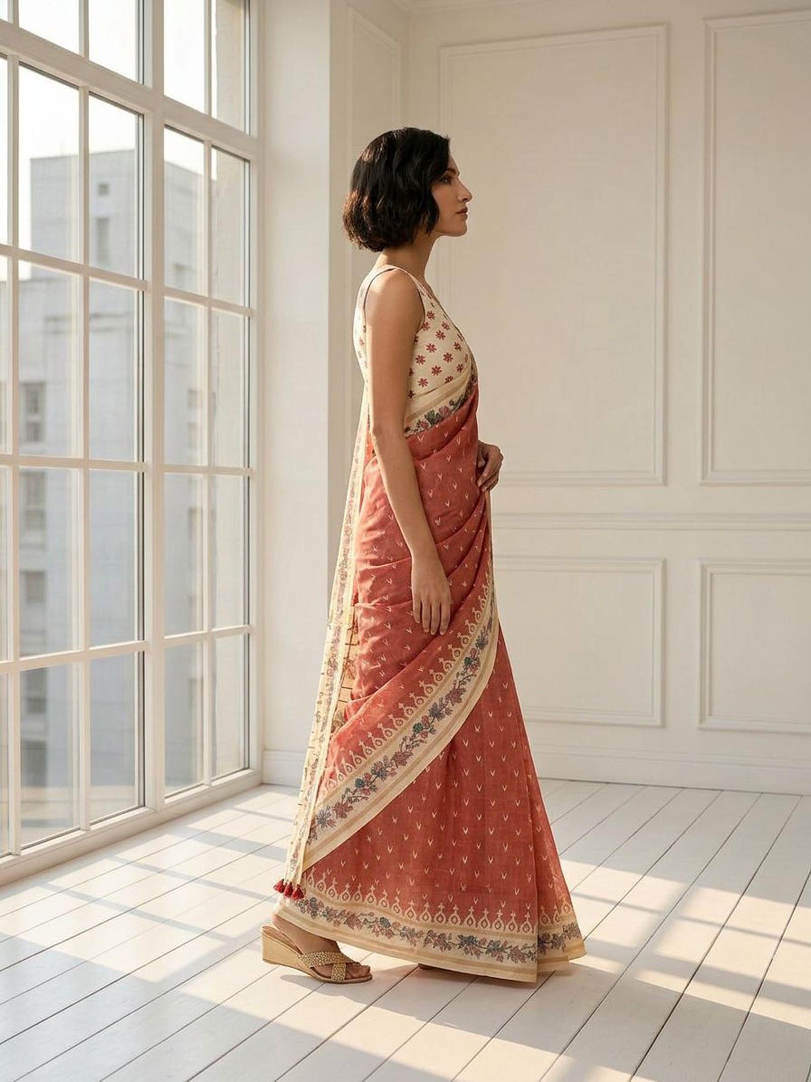 Rust Floral Saree