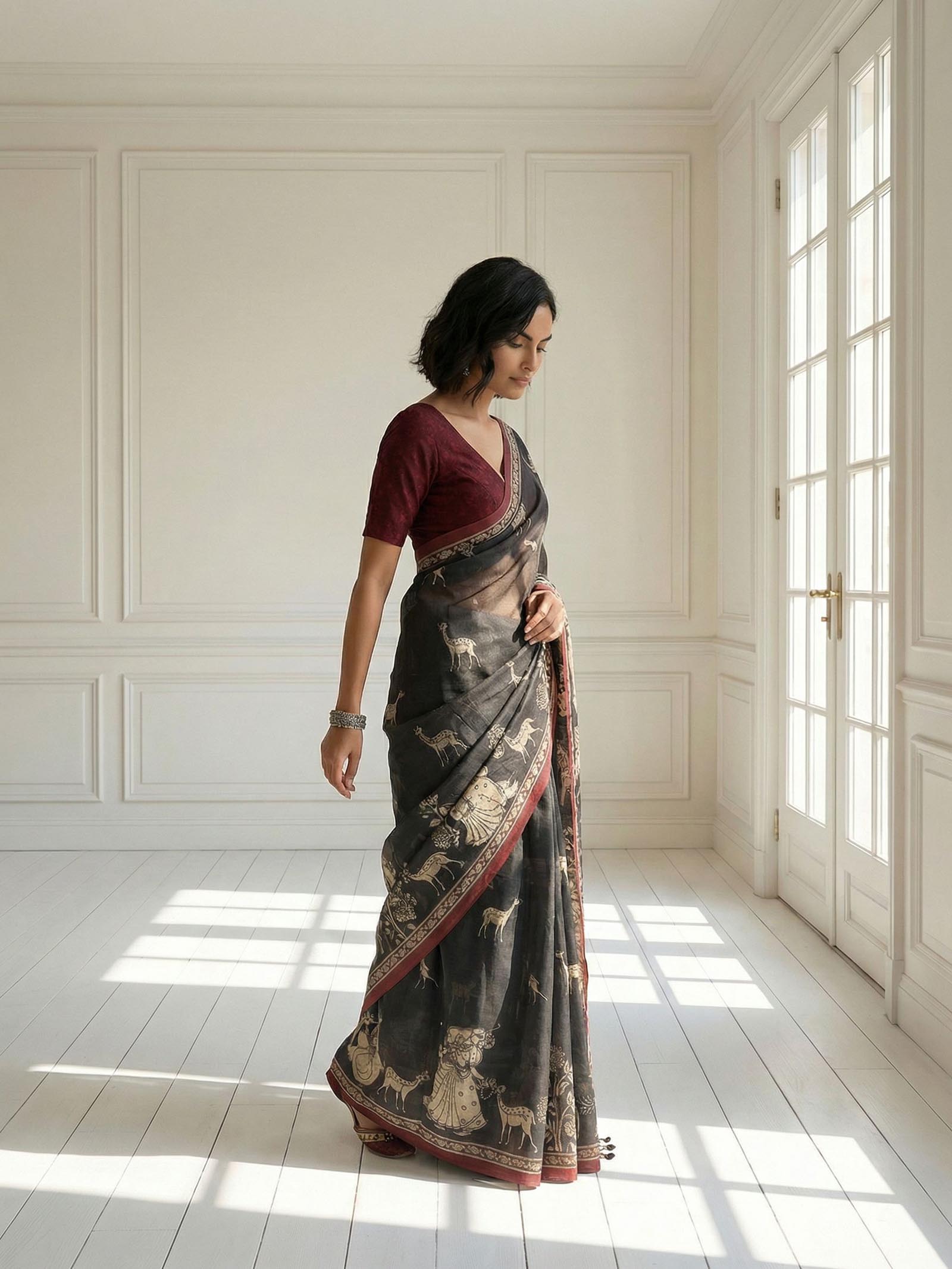 Grey with Deer Saree