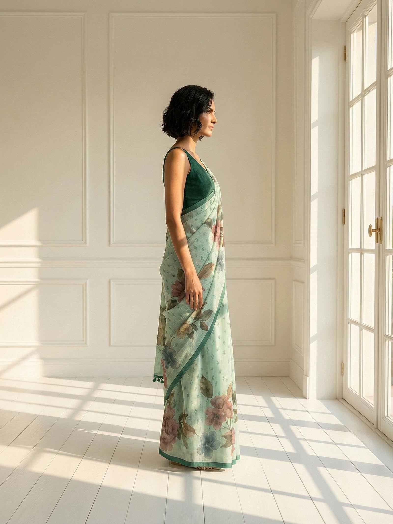 Green Floral Saree