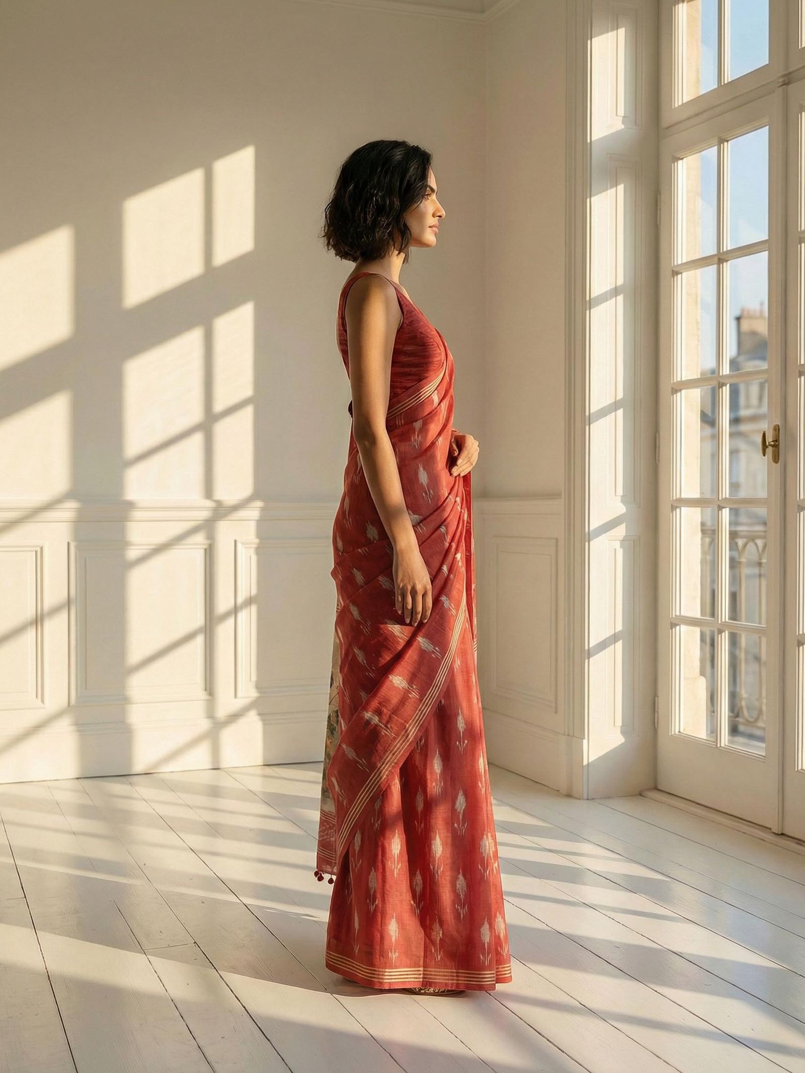Red Ikkat Saree