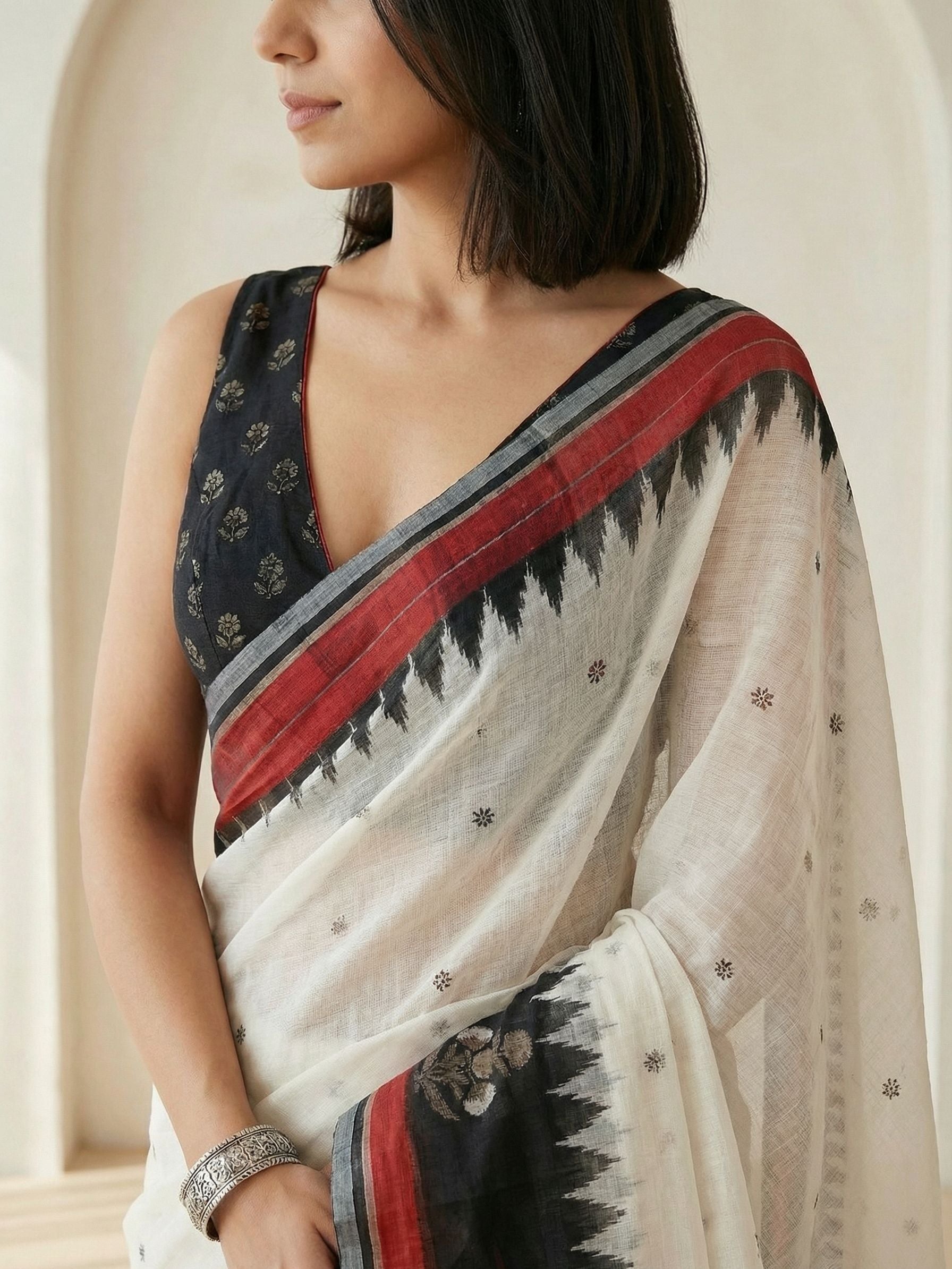 White and Black Saree