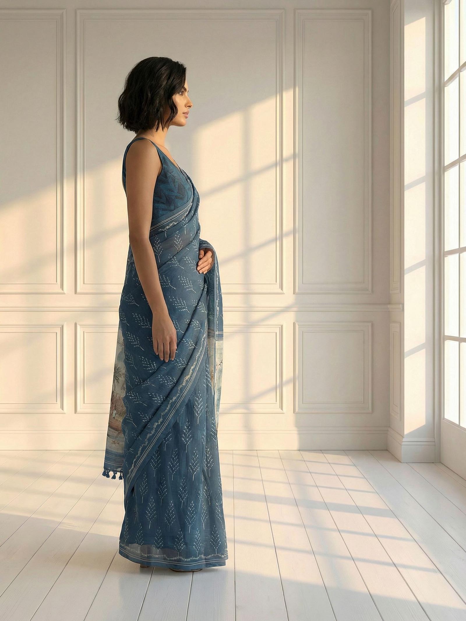 Ikkat Blue Saree