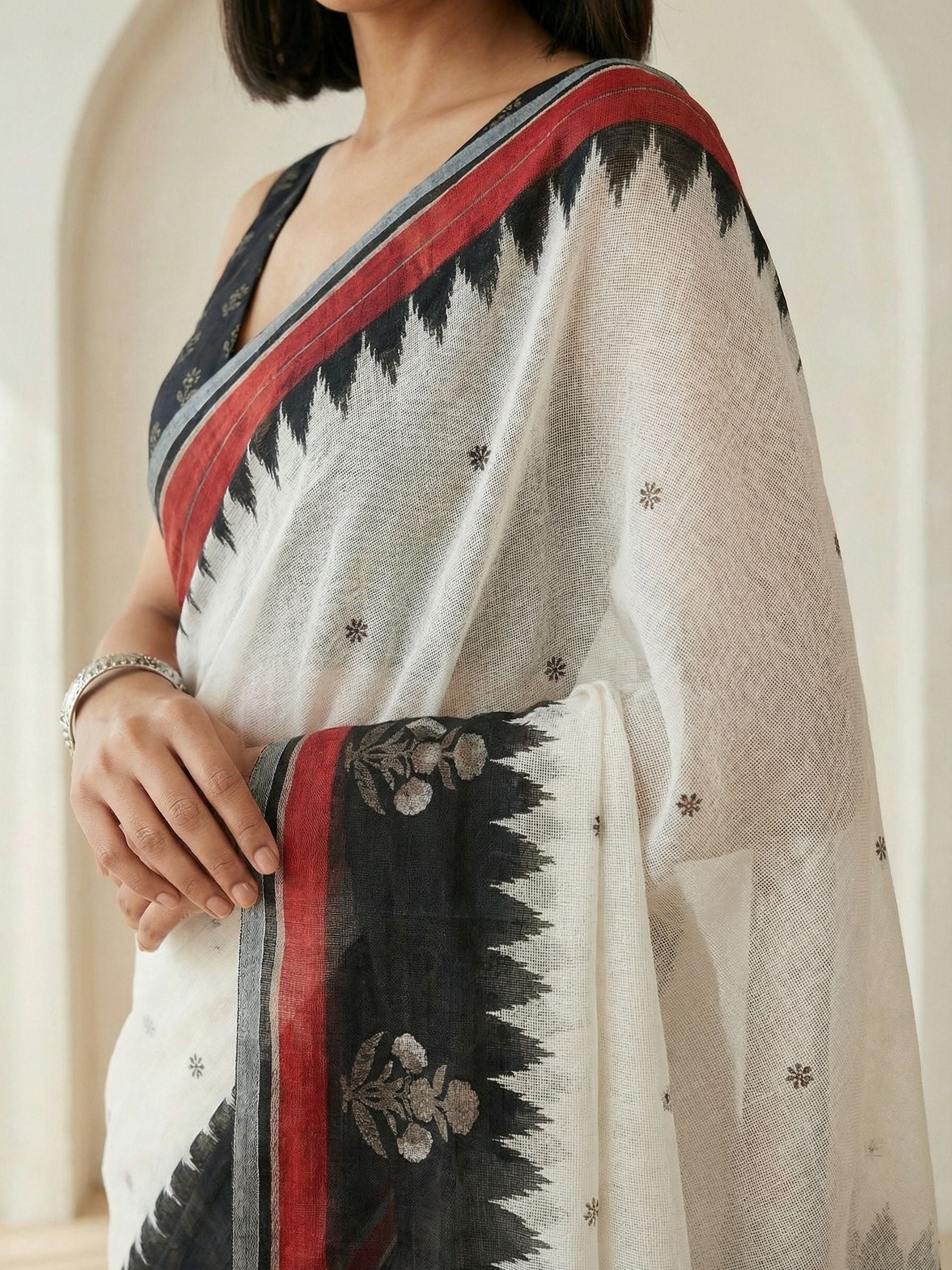 White and Black Saree