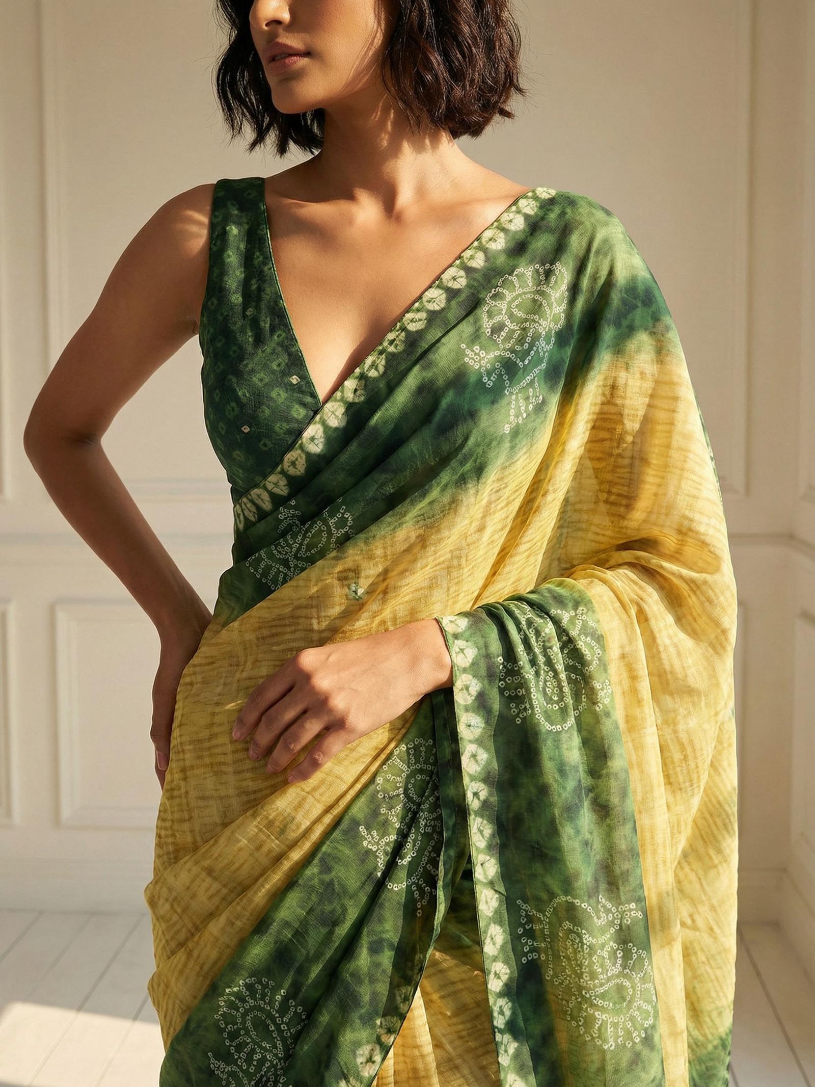 Yellow and Green Peacock Saree