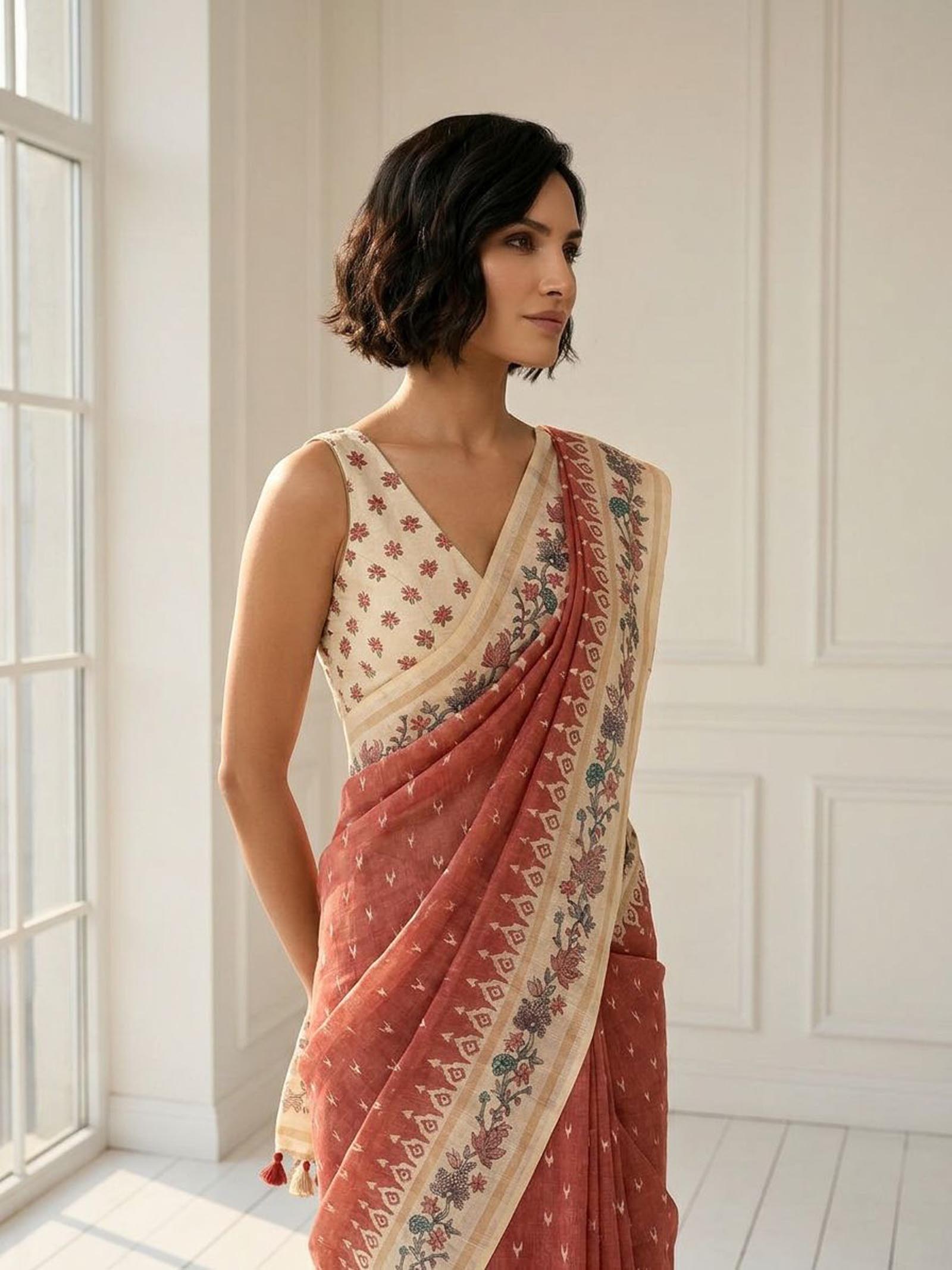 Rust Floral Saree