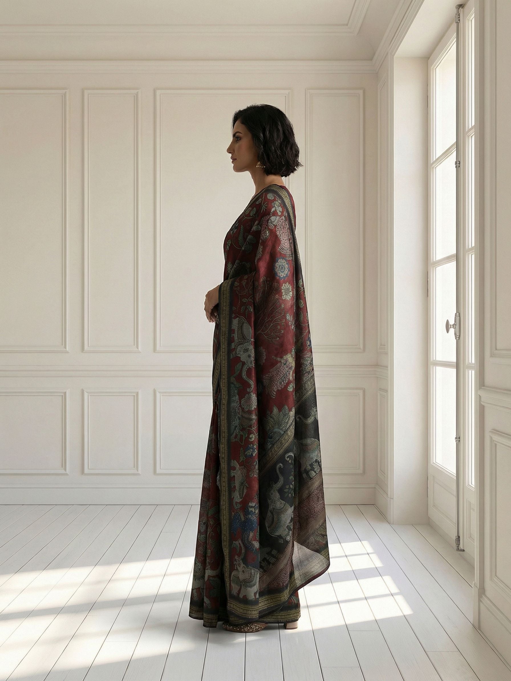 Maroon Elephant Saree