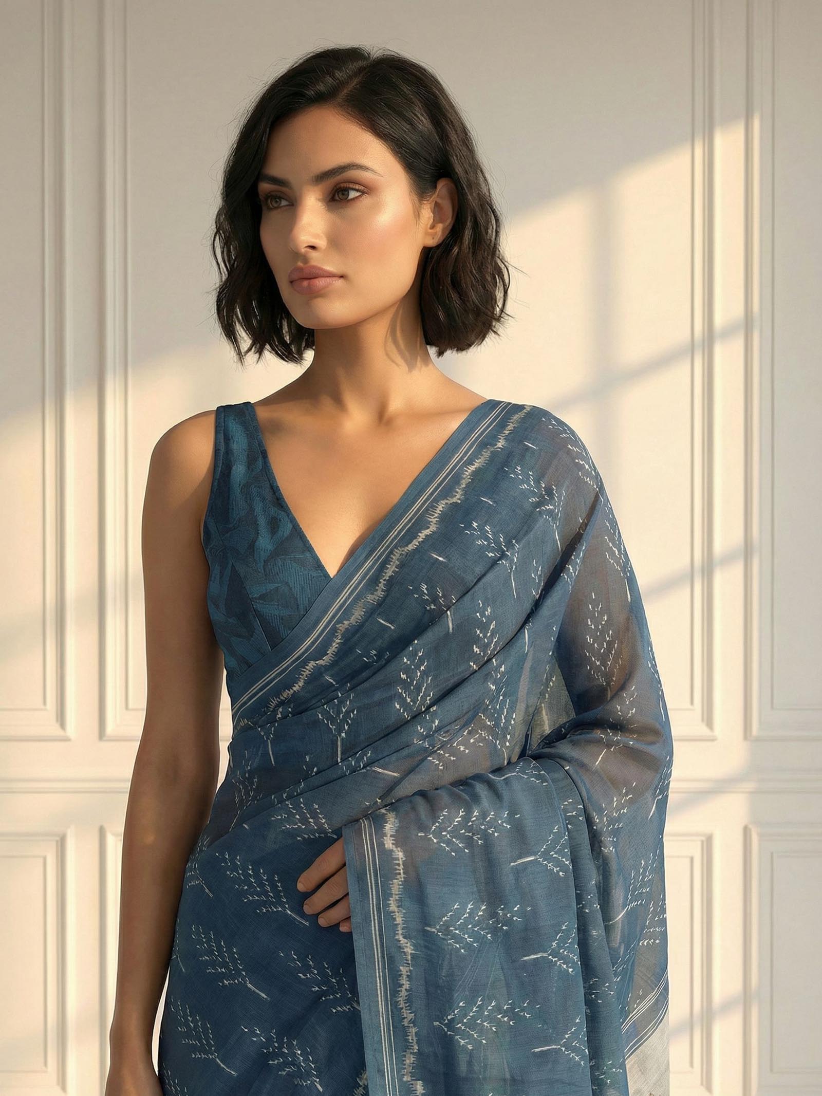 Ikkat Blue Saree
