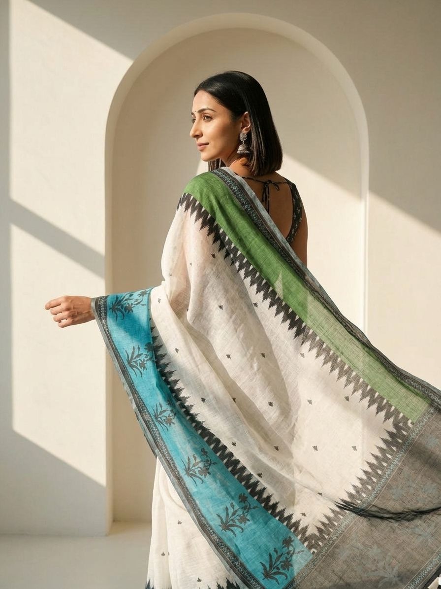 Geometric Kota Linen Off-White saree