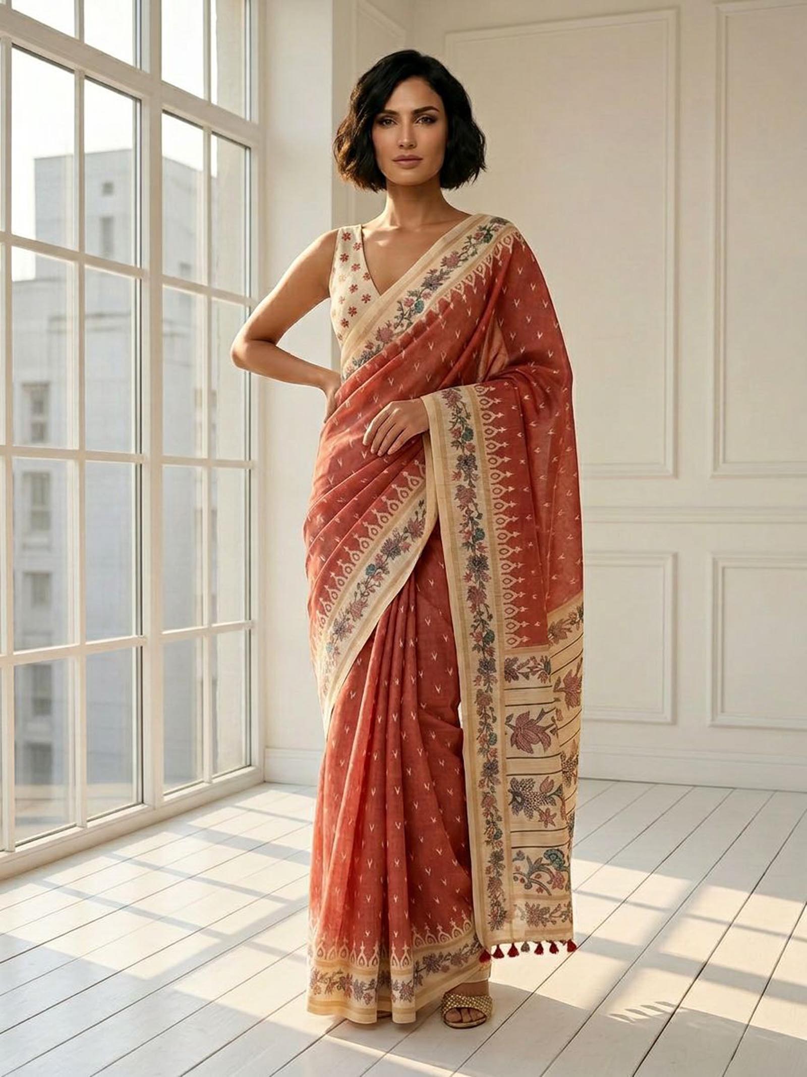 Rust Floral Saree
