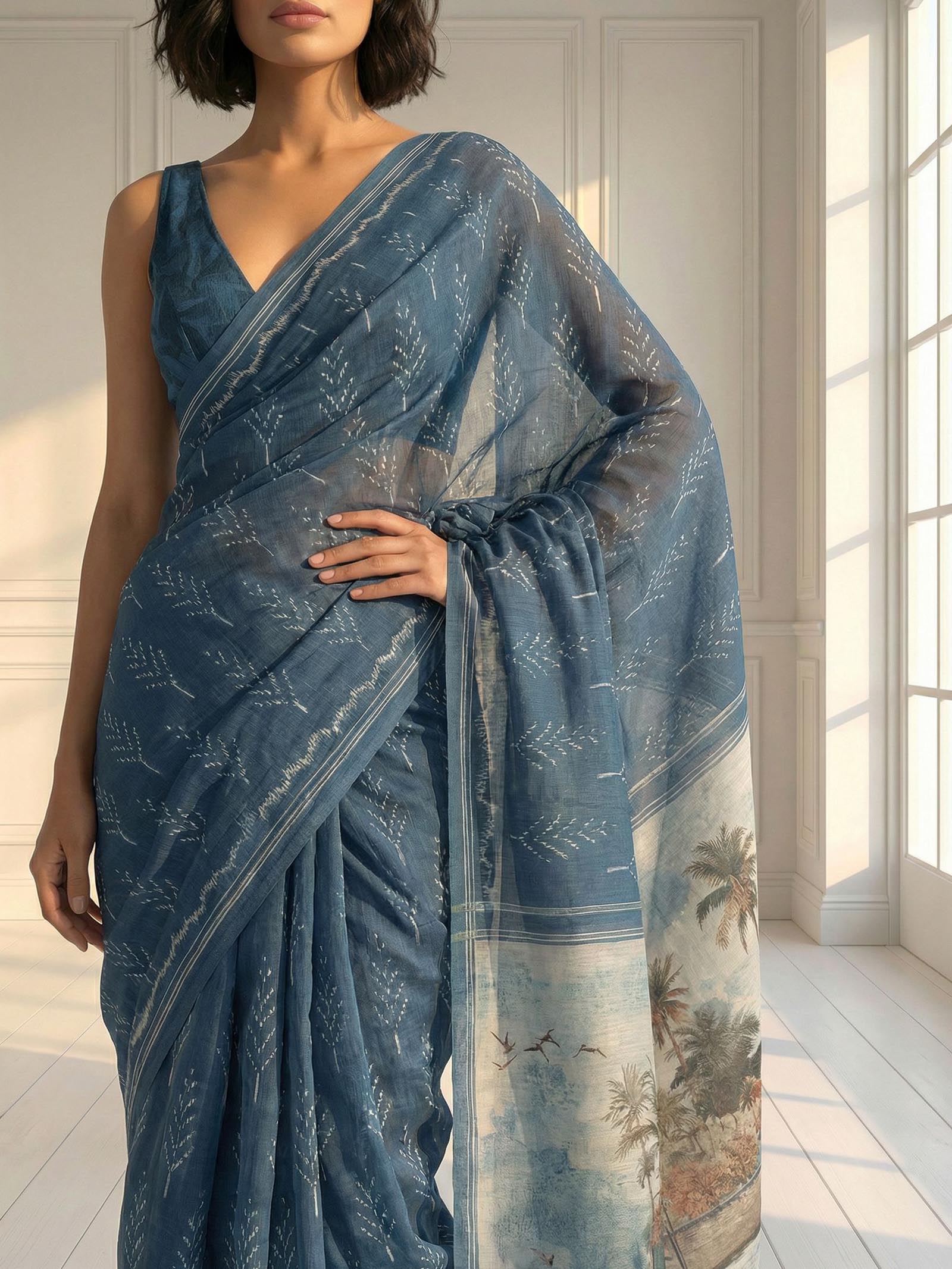 Ikkat Blue Saree
