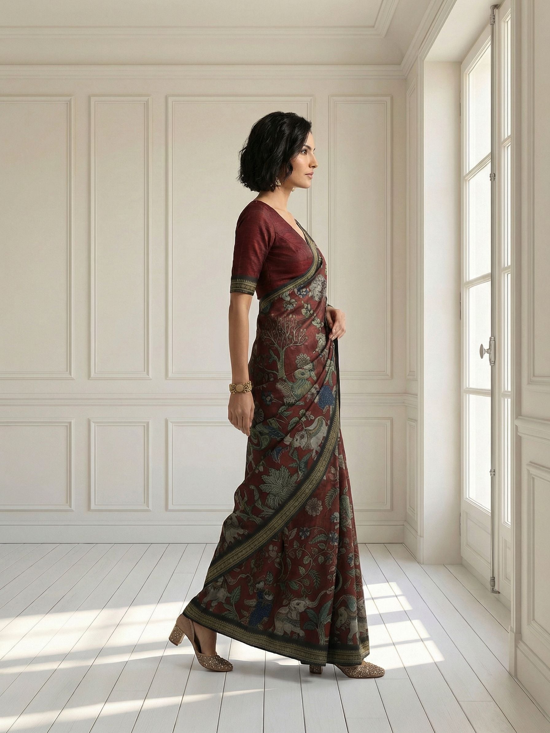 Maroon Elephant Saree