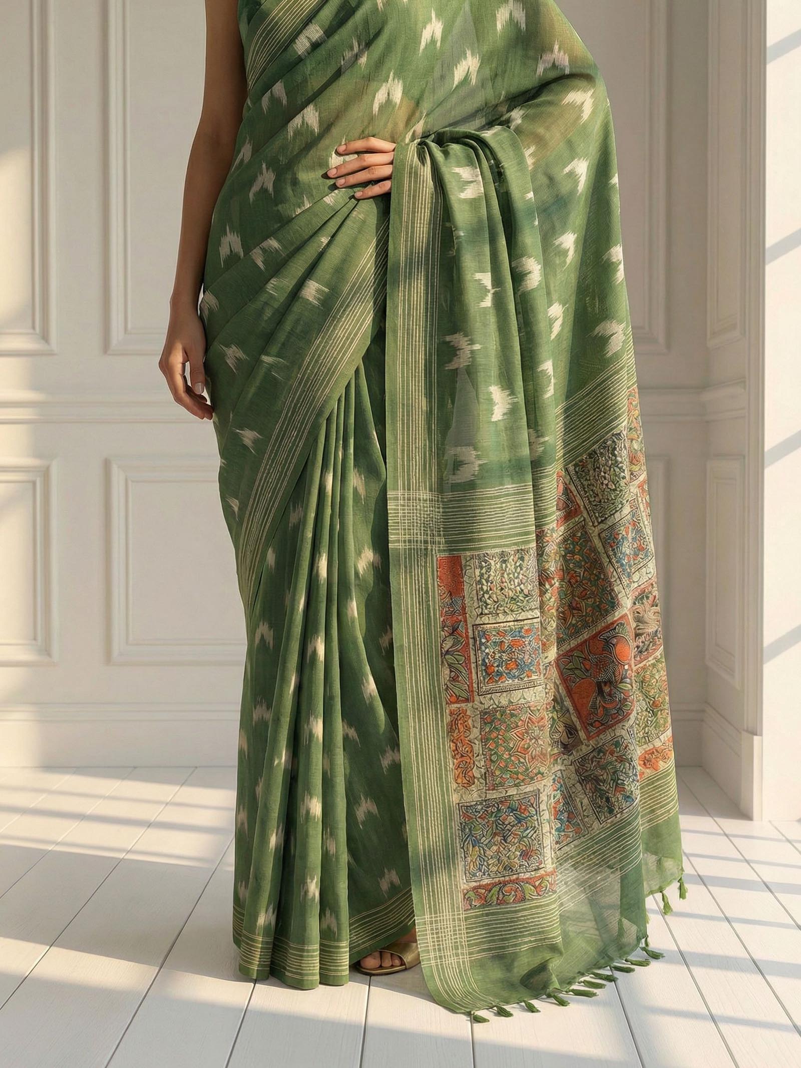 Green Ikkat Saree