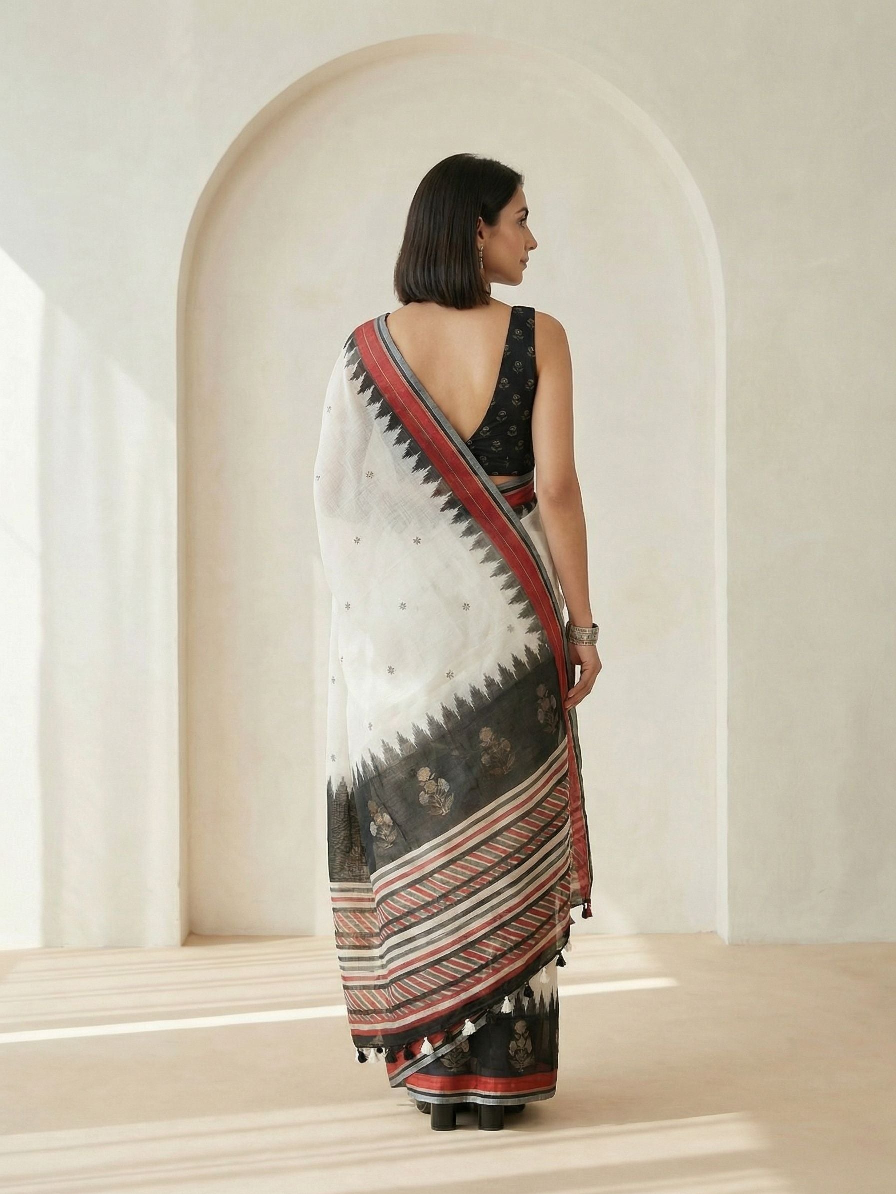 White and Black Saree