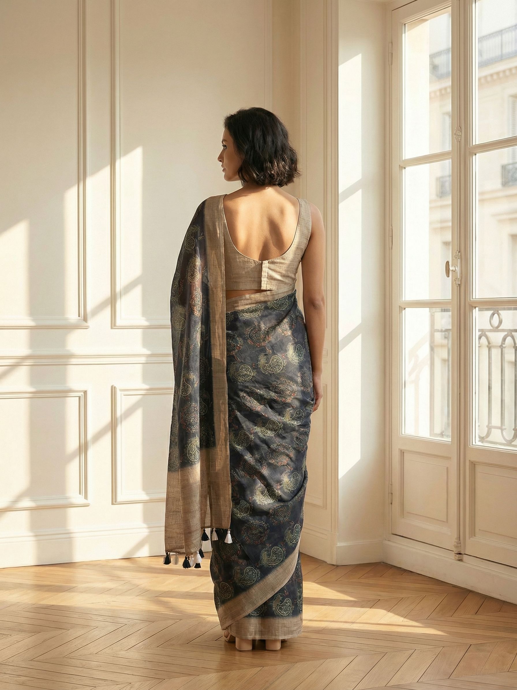 Peacock in Black Saree